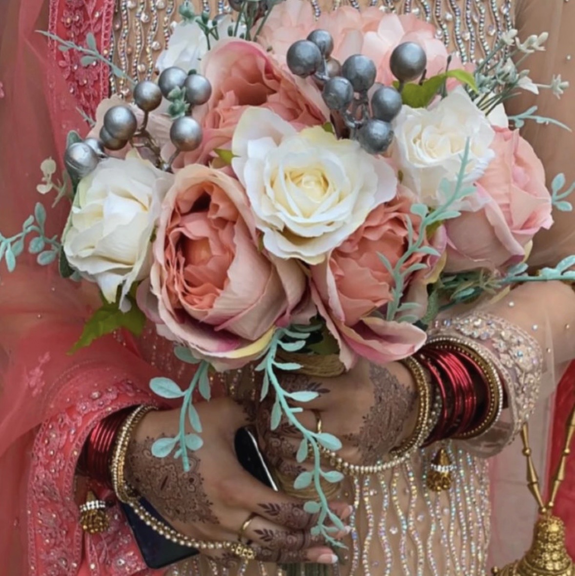 Pink and White Floral Bridal Bouquet - Image 6
