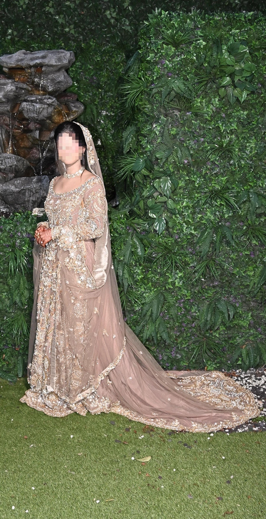 Champagne Bridal Lehenga with Intricate Gold Embroidery