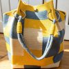 New Yellow Blue Block Knit Bucket Bag