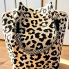 New Black White Leopard Print Knit Bucket Bag