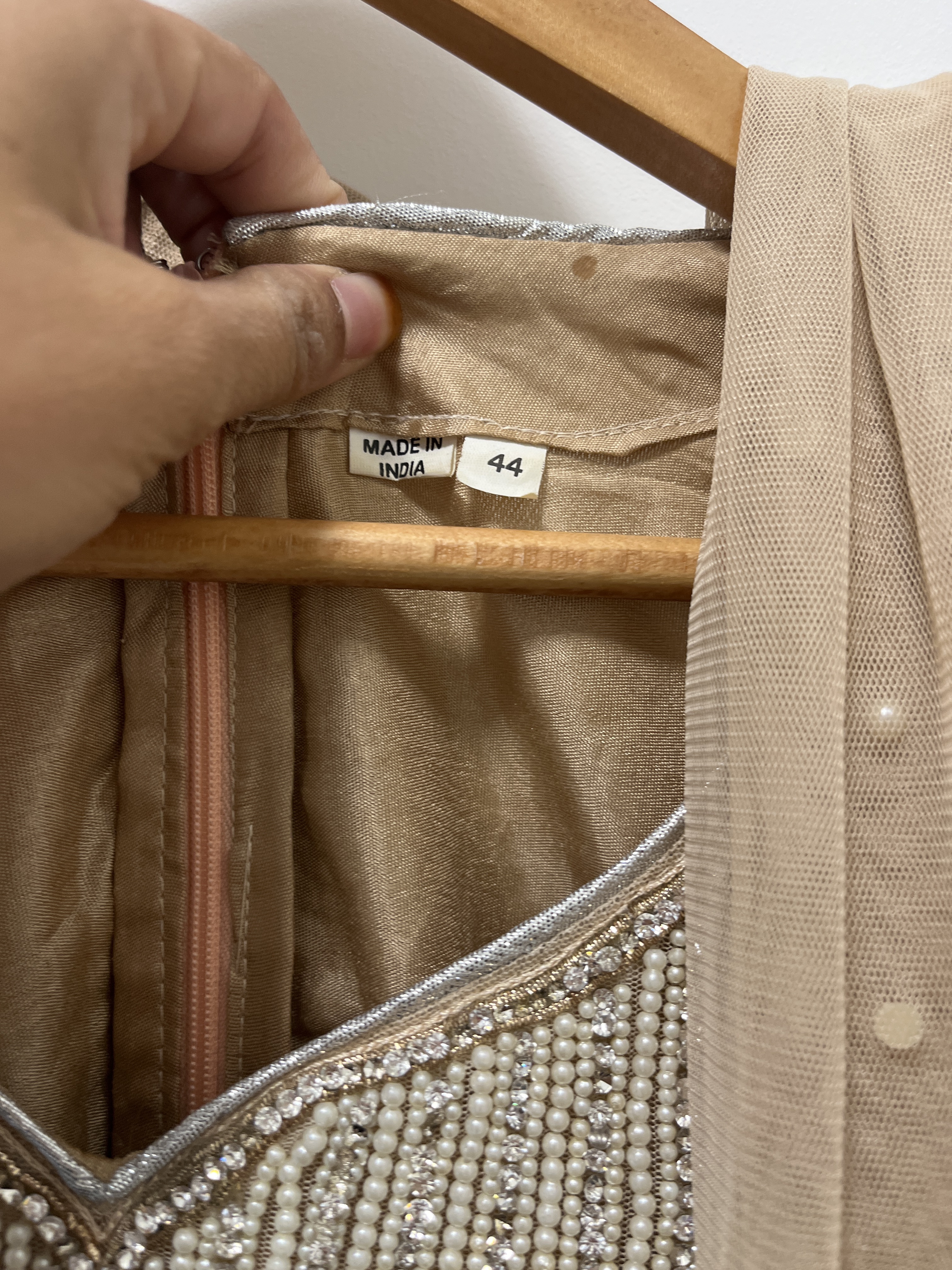 Tan lehnga Suit with Heavy Beaded and Sequinned Neckline - Image 3