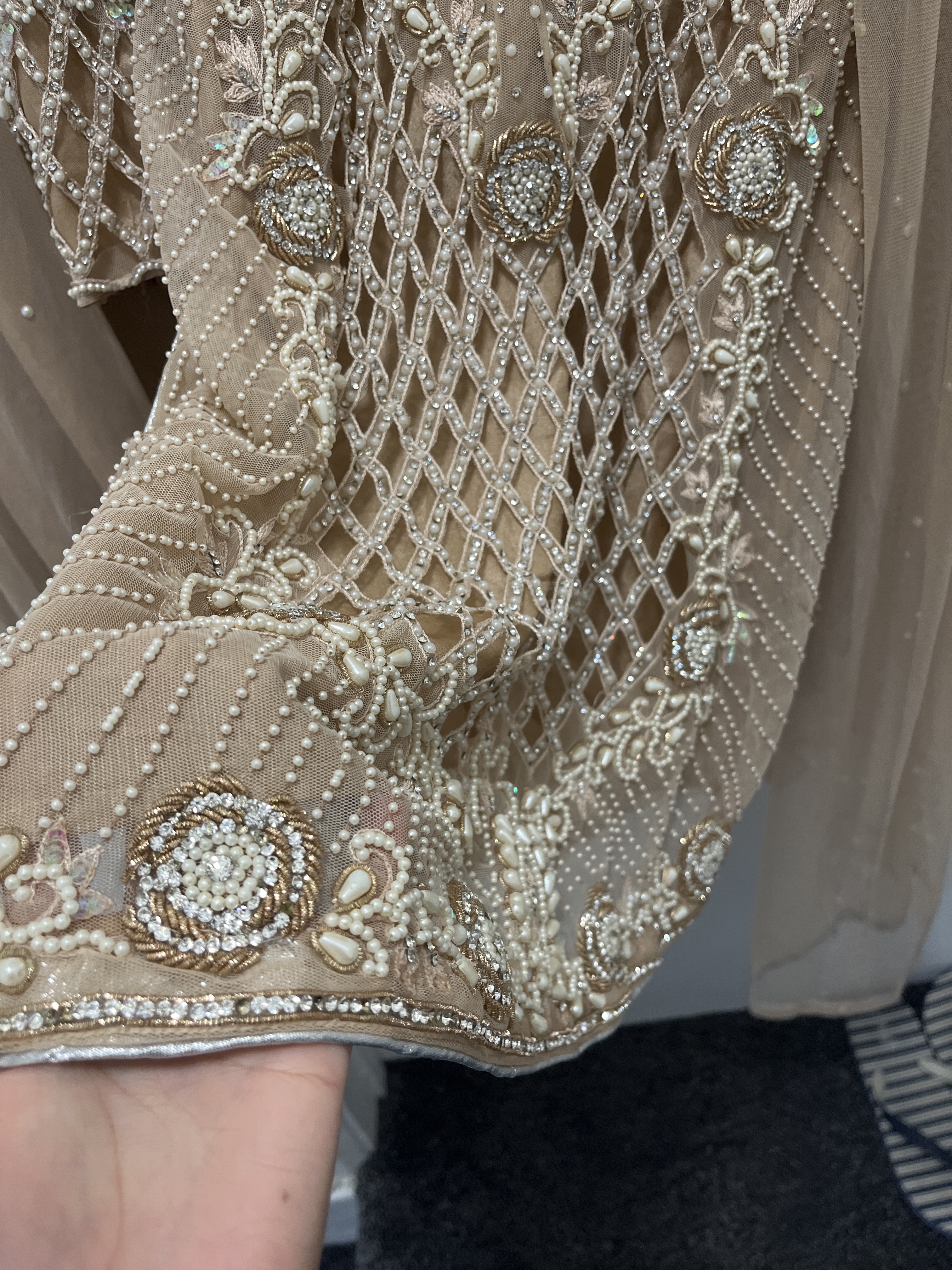 Tan lehnga Suit with Heavy Beaded and Sequinned Neckline - Image 5