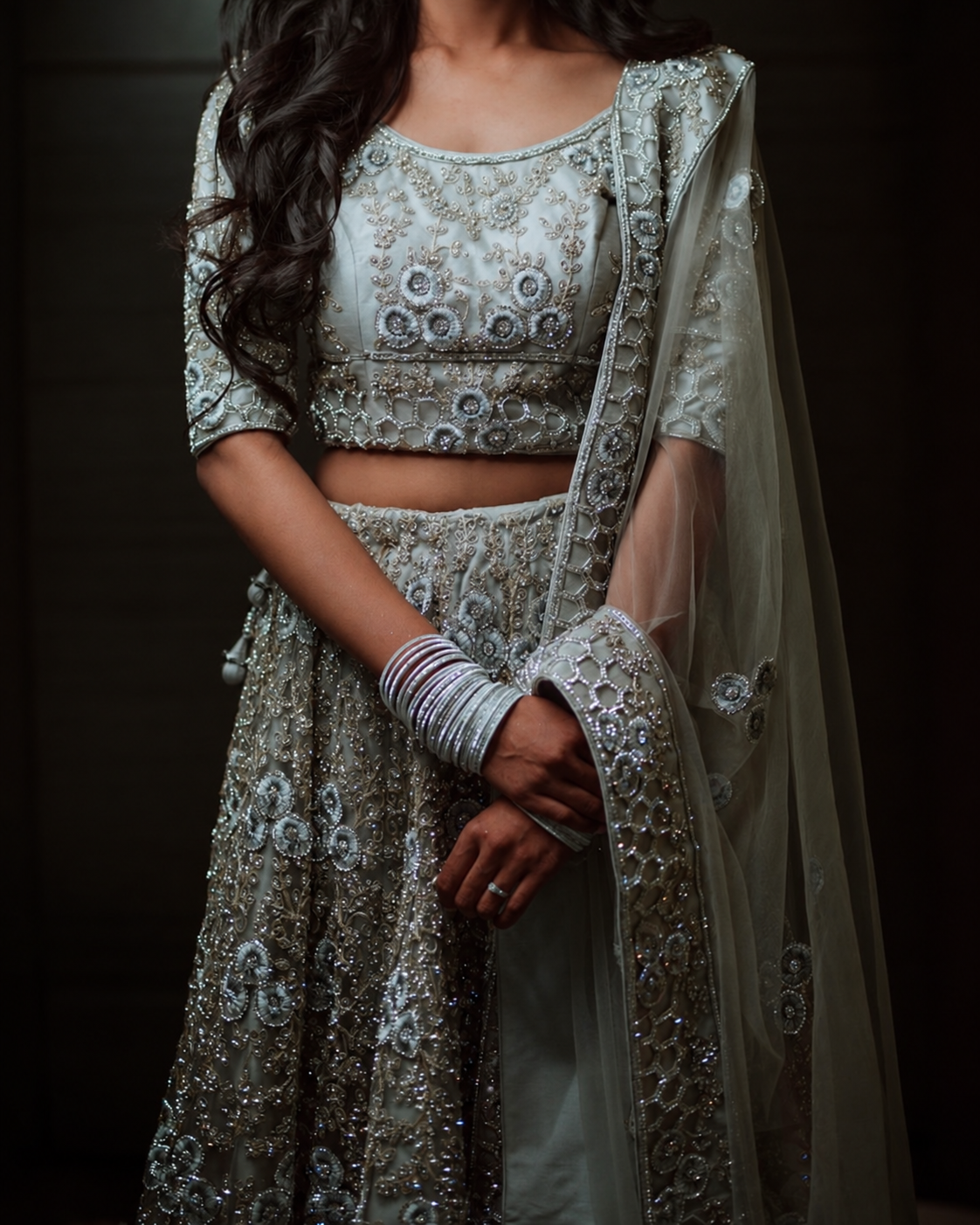 Grey Lehenga Set with Intricate Embellishment - Image 3