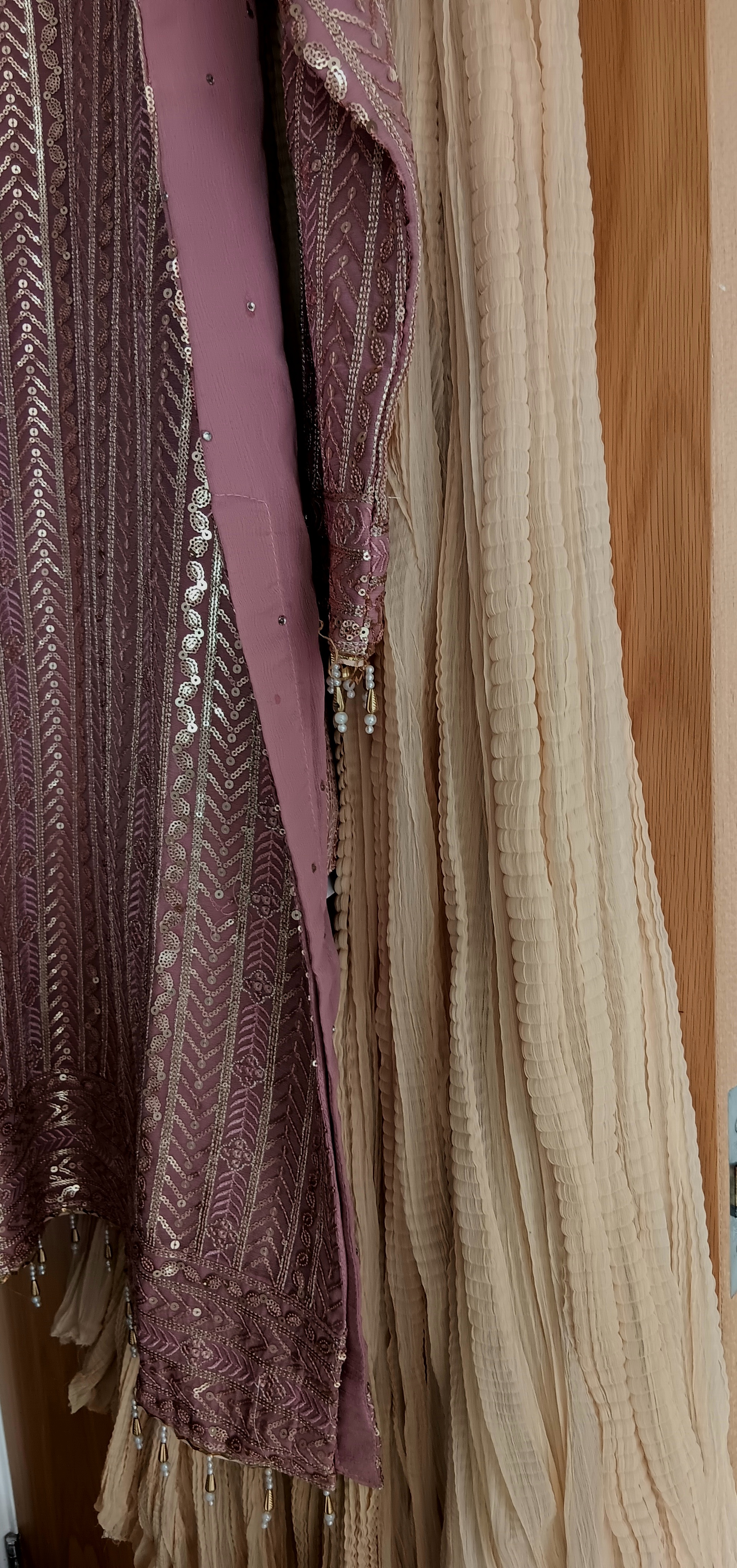 3-Piece Sequin Kameez Suit with Cream Pleated Gharara - Image 14