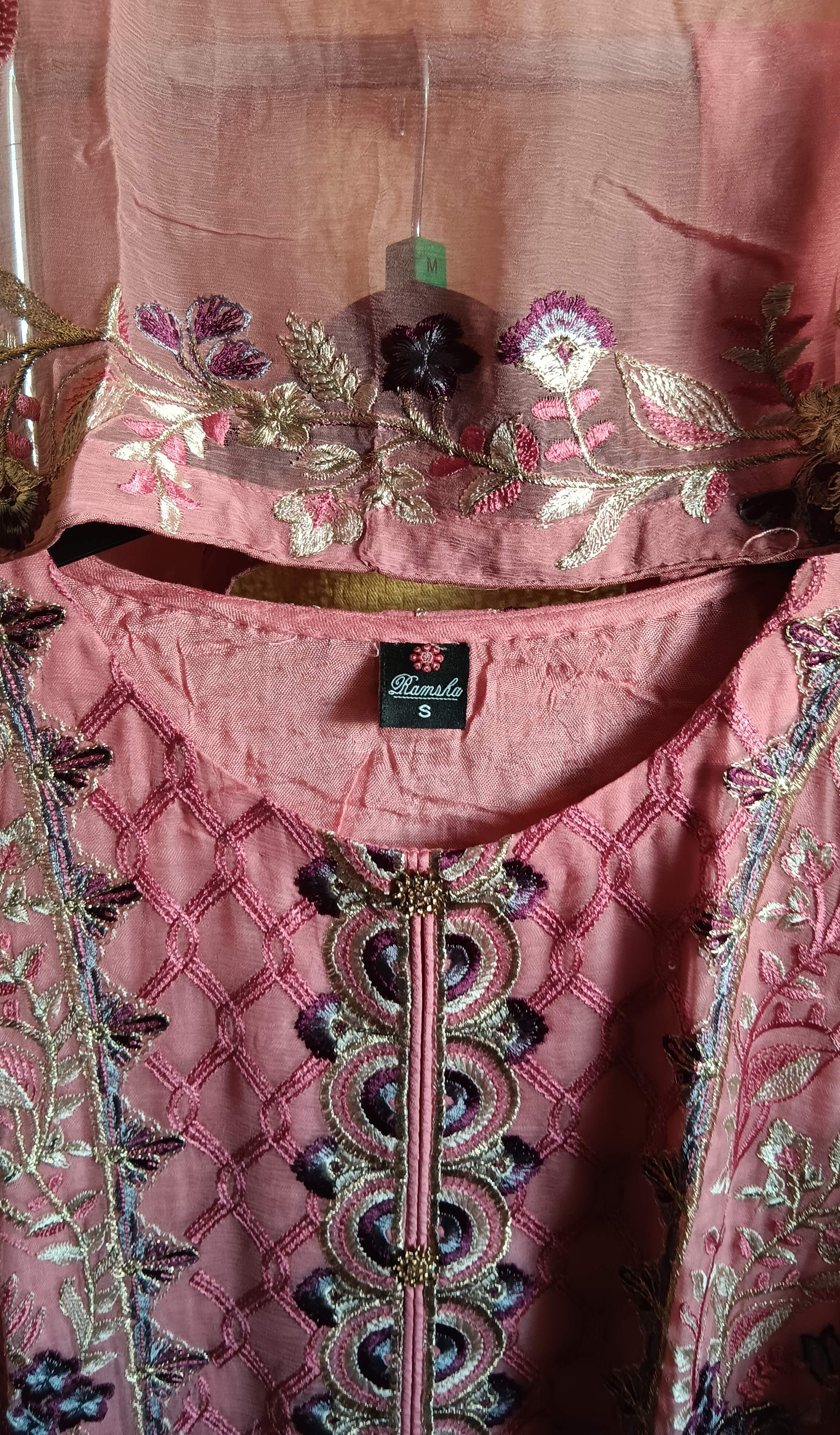 Ramsha Chevron Vol 09 Dusty Pink Embroidered Chiffon 3 Piece Suit - Size S - Image 14