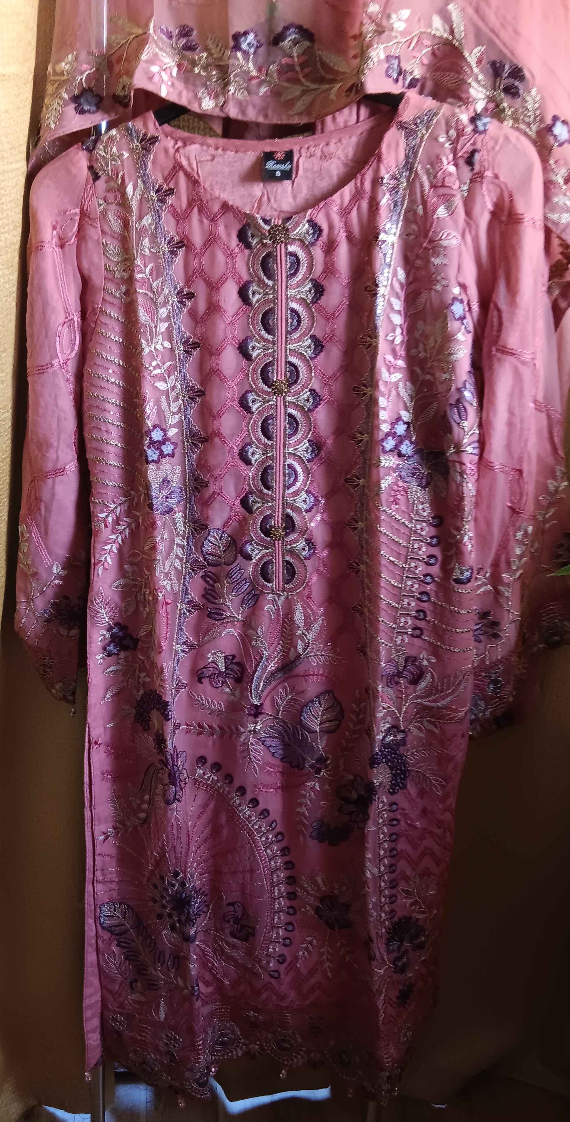 Ramsha Chevron Vol 09 Dusty Pink Embroidered Chiffon 3 Piece Suit - Size S - Image 4