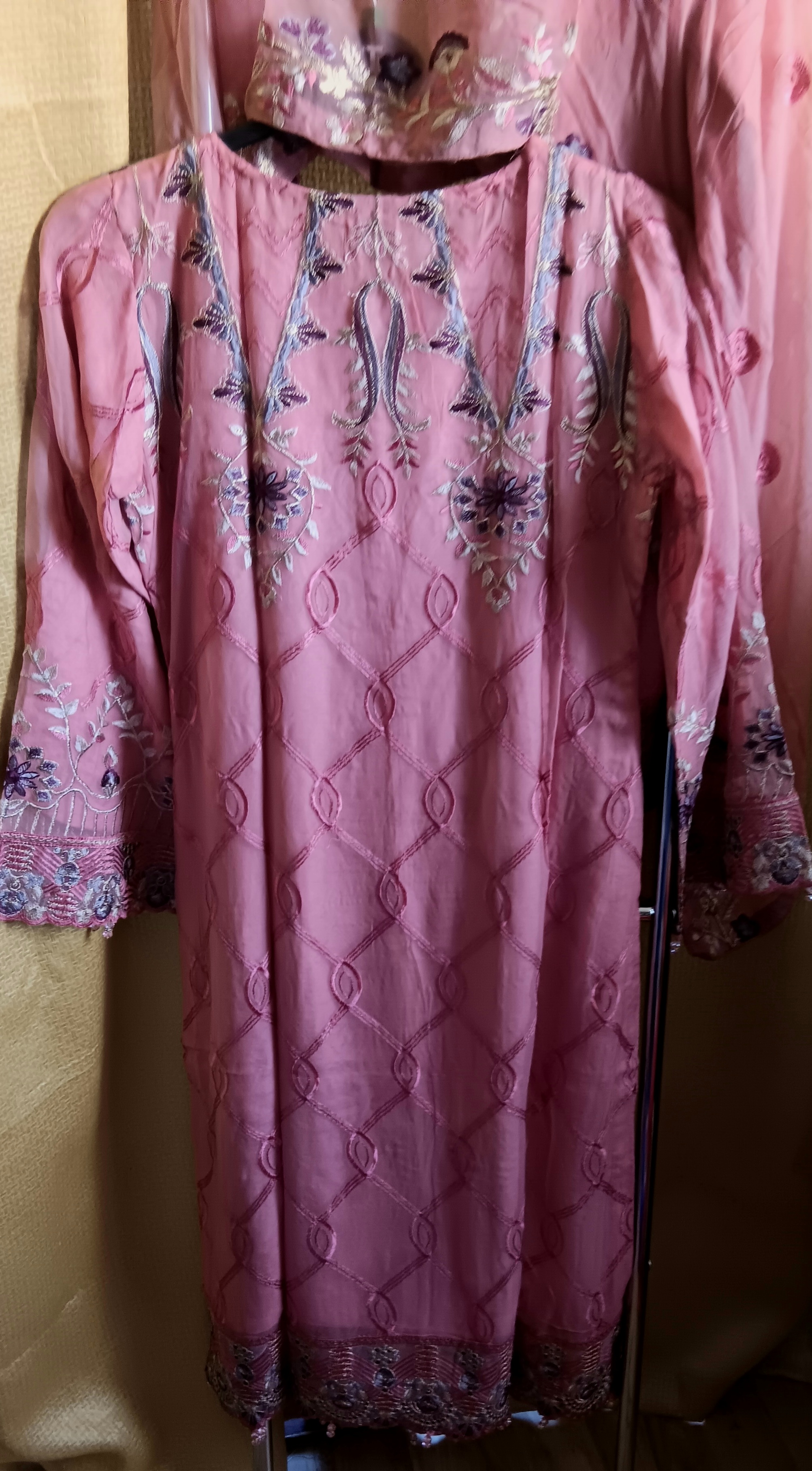 Ramsha Chevron Vol 09 Dusty Pink Embroidered Chiffon 3 Piece Suit - Size S - Image 9