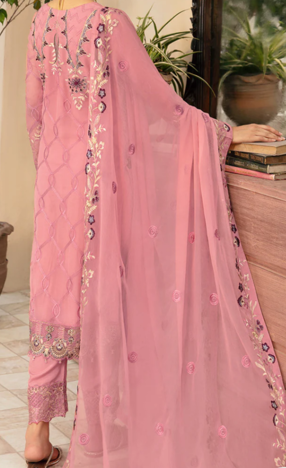 Ramsha Chevron Vol 09 Dusty Pink Embroidered Chiffon 3 Piece Suit - Size S - Image 3