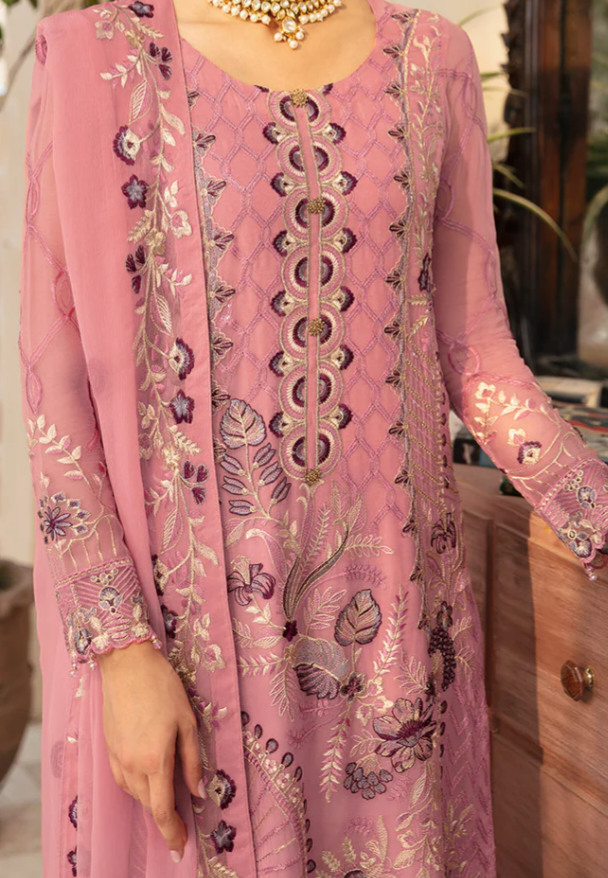 Ramsha Chevron Vol 09 Dusty Pink Embroidered Chiffon 3 Piece Suit - Size S