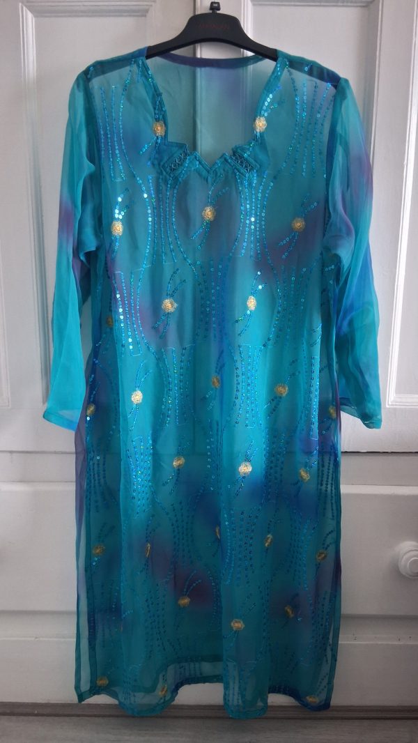 Brand New 4-Piece Shalwar Kameez Turquoise & Purple Sequin