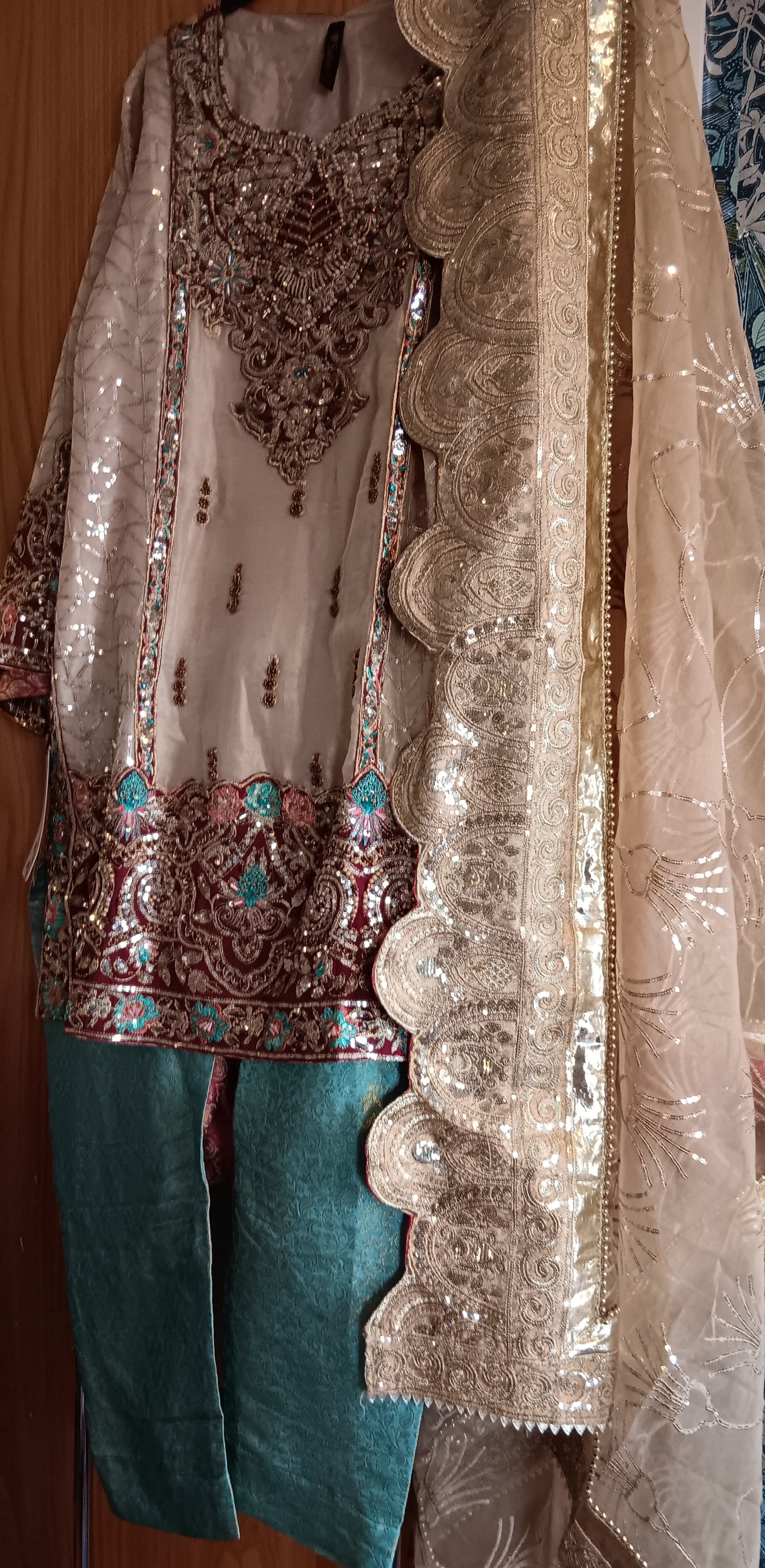 Cream and Red Embellished Lehenga Set - Image 13