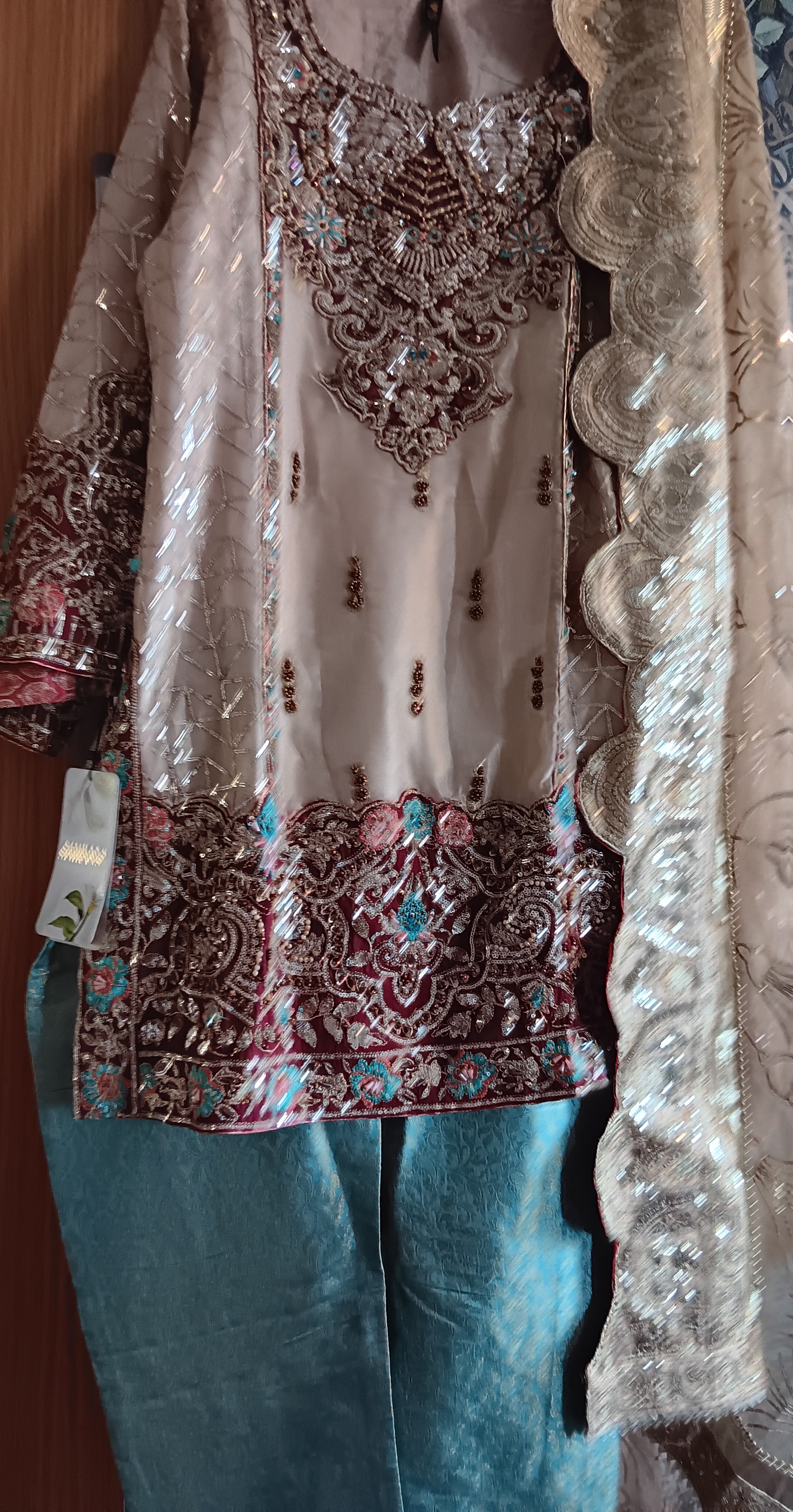 Cream and Red Embellished Lehenga Set - Image 20