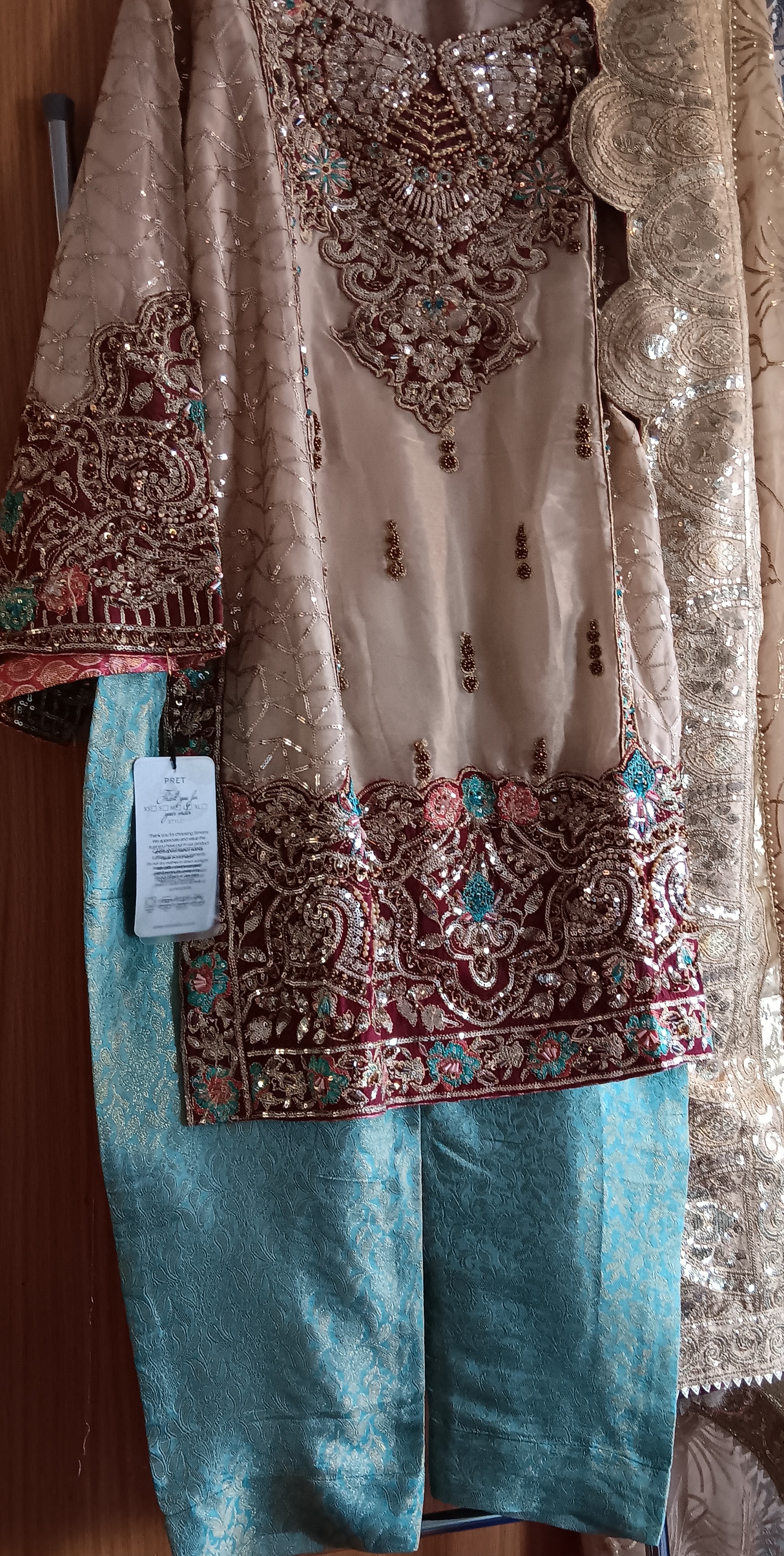 Cream and Red Embellished Lehenga Set - Image 21