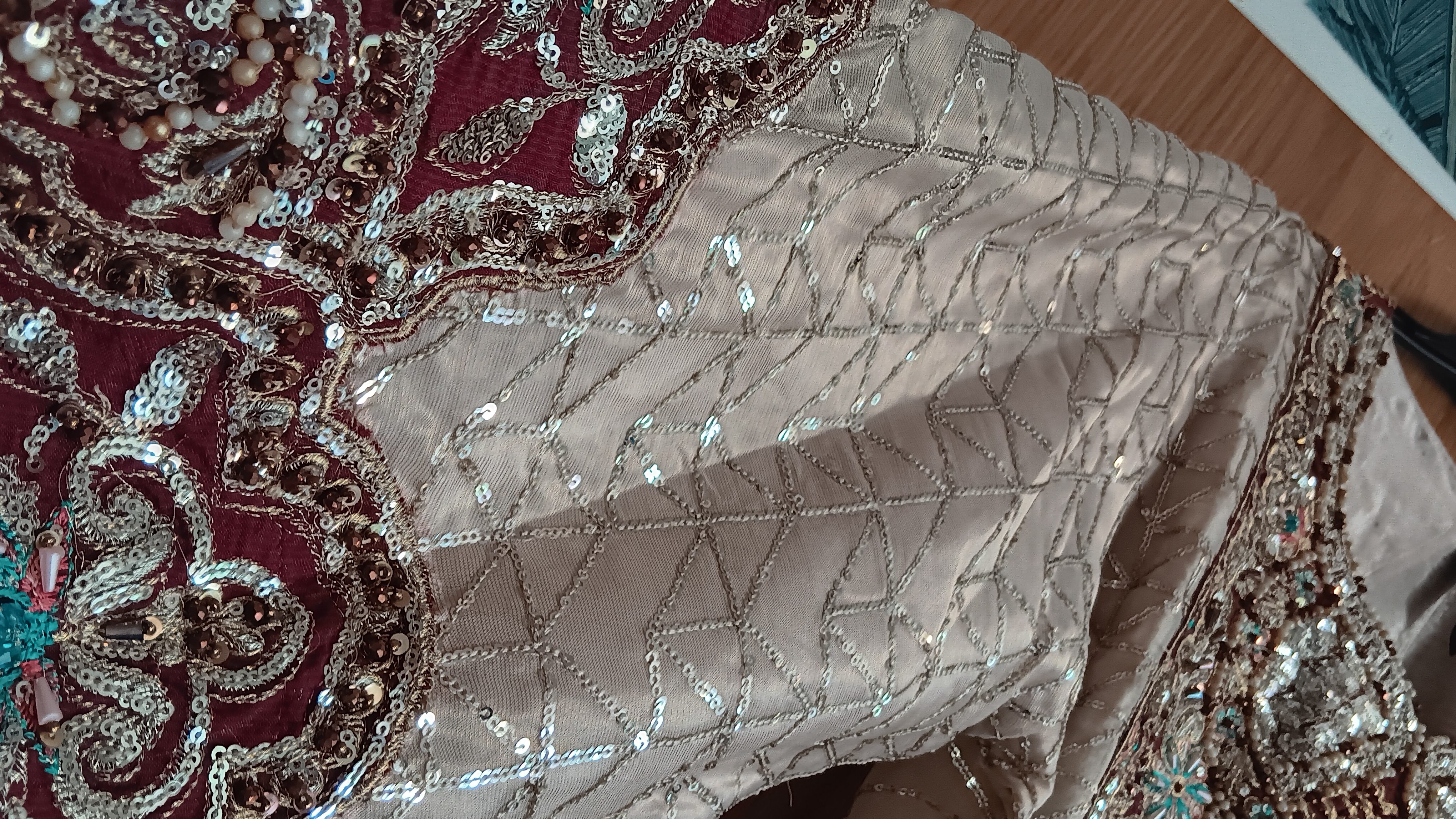 Cream and Red Embellished Lehenga Set - Image 29