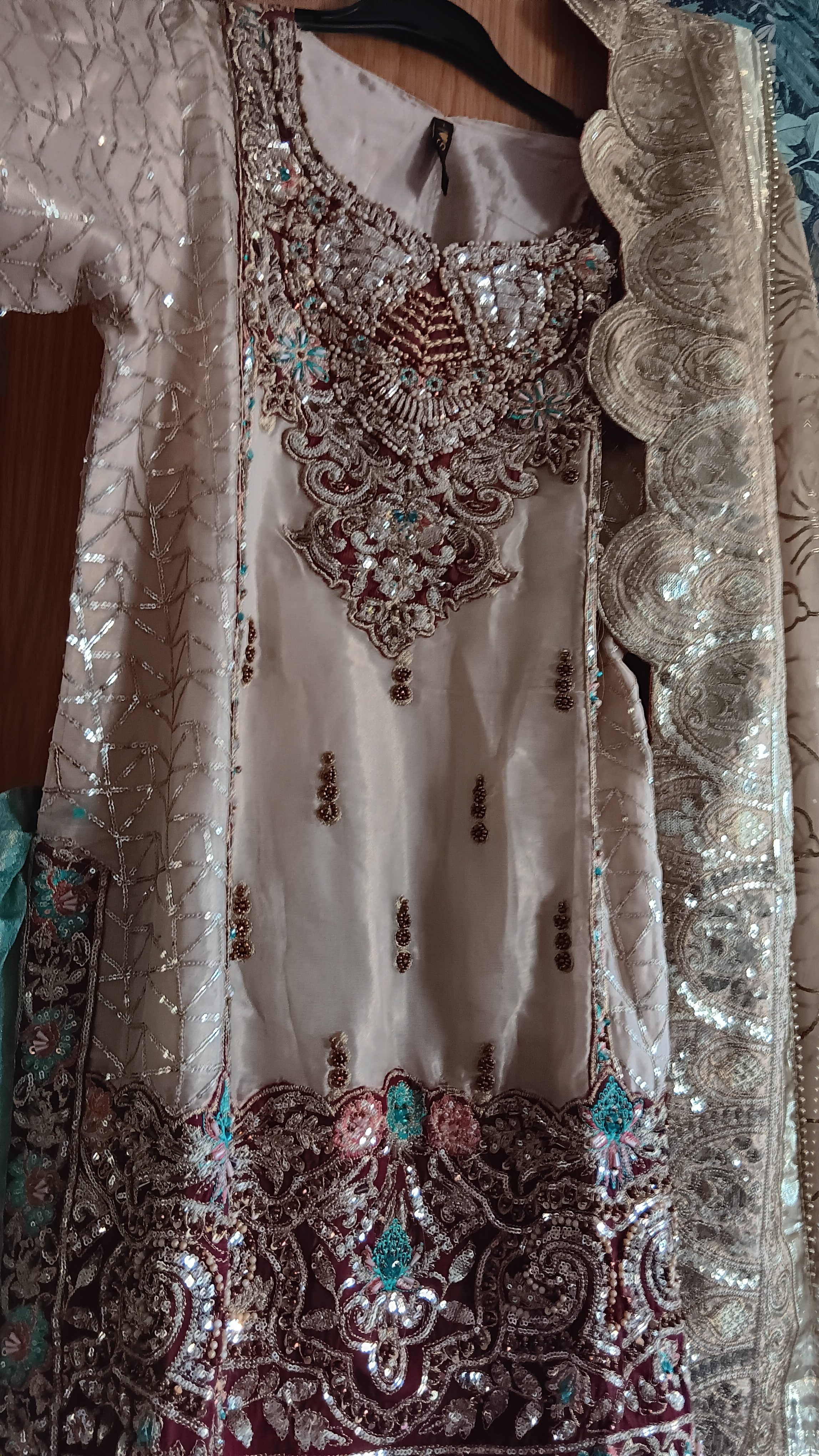 Cream and Red Embellished Lehenga Set - Image 28
