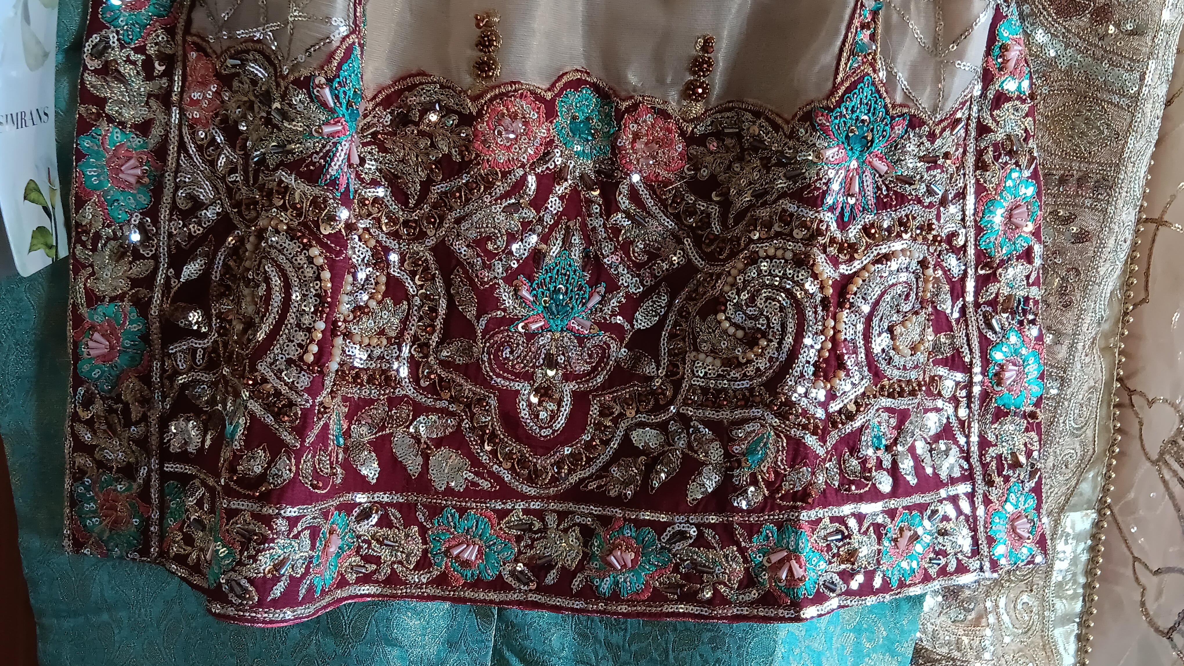 Cream and Red Embellished Lehenga Set - Image 32