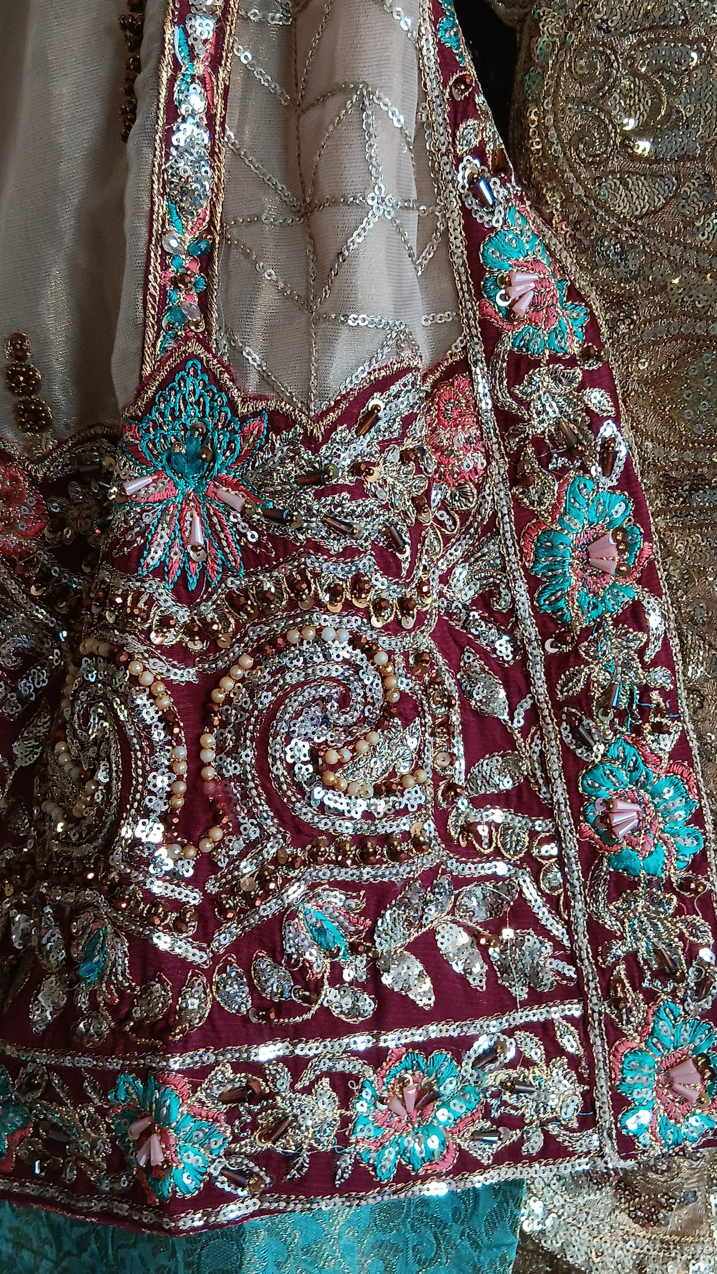 Cream and Red Embellished Lehenga Set - Image 33
