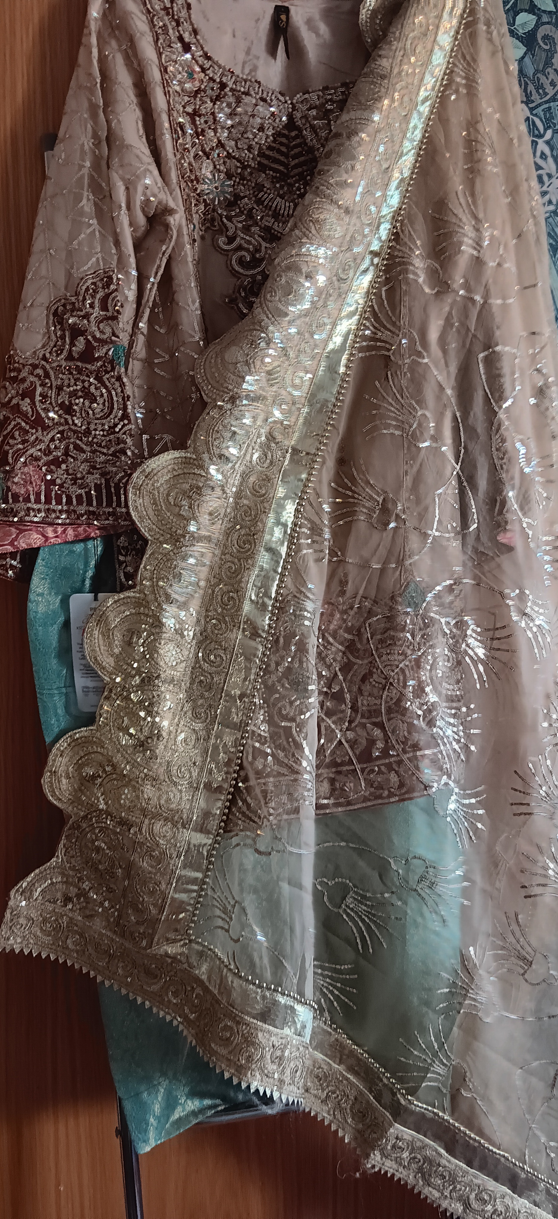 Cream and Red Embellished Lehenga Set - Image 19