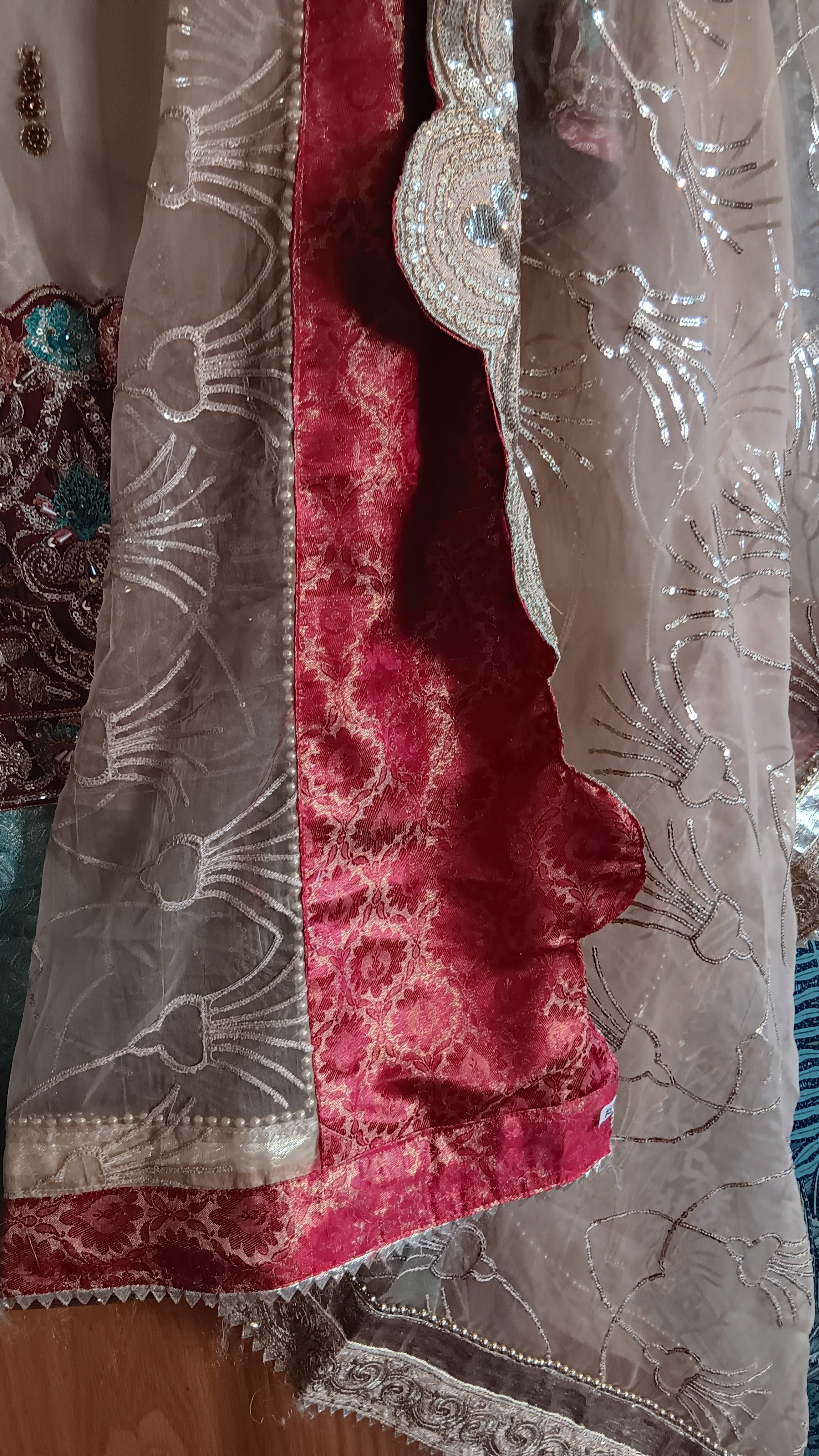 Cream and Red Embellished Lehenga Set - Image 22