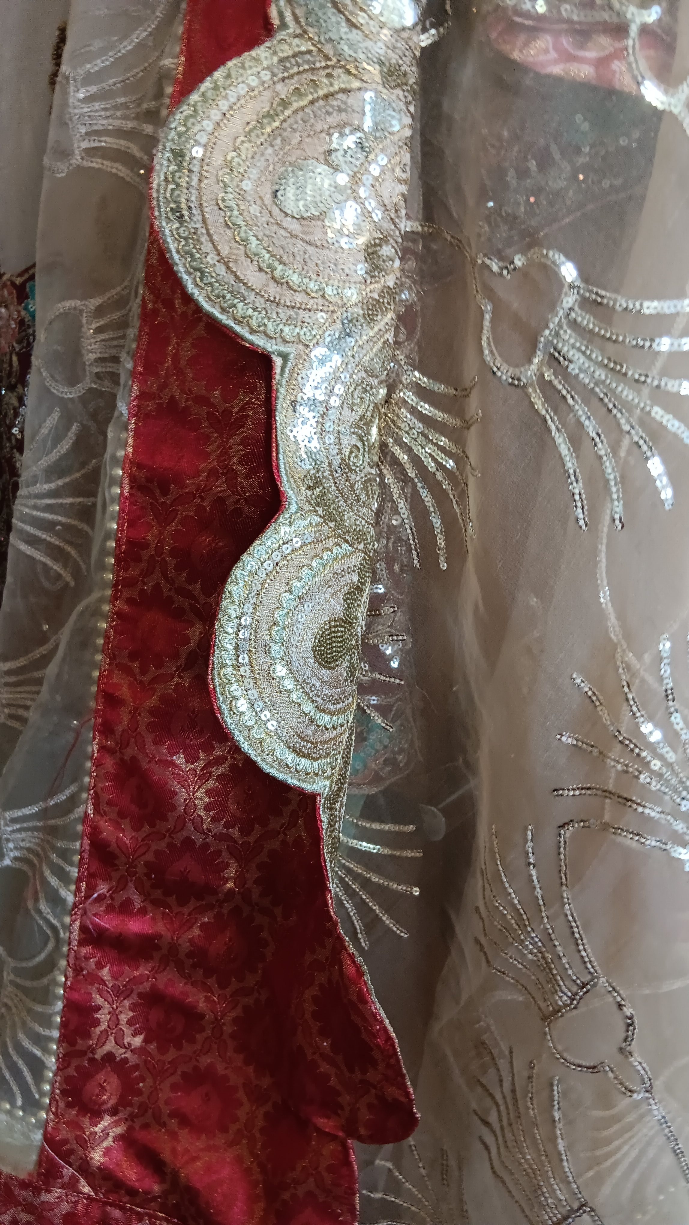 Cream and Red Embellished Lehenga Set - Image 15