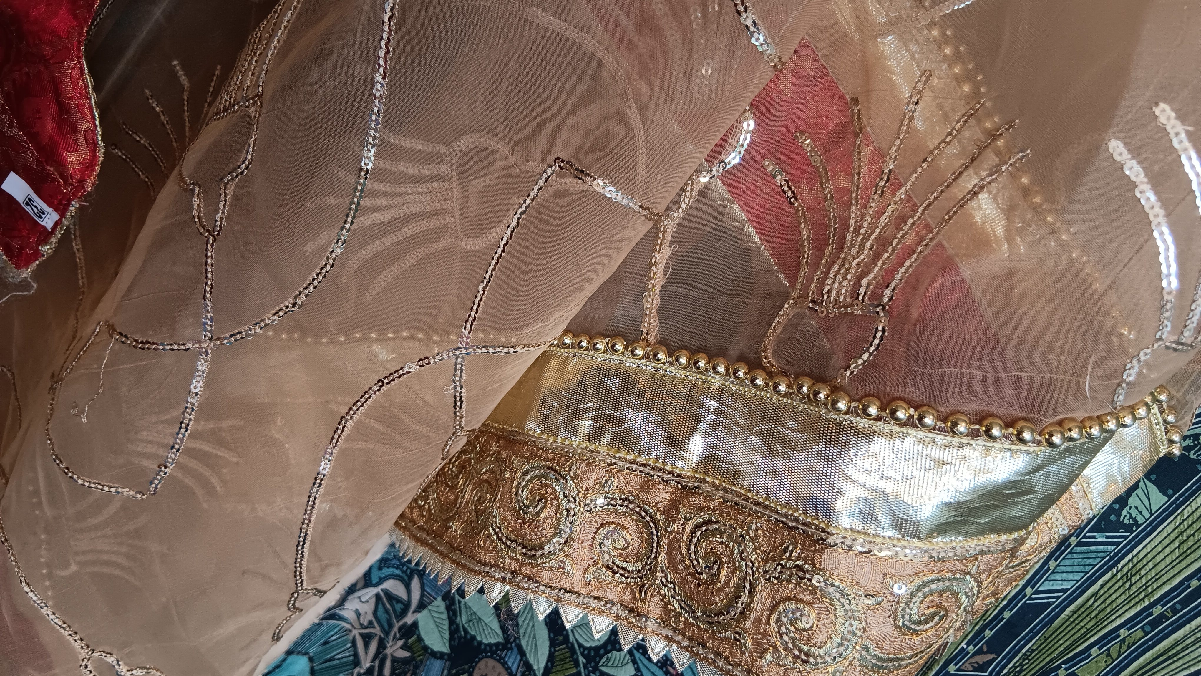 Cream and Red Embellished Lehenga Set - Image 30