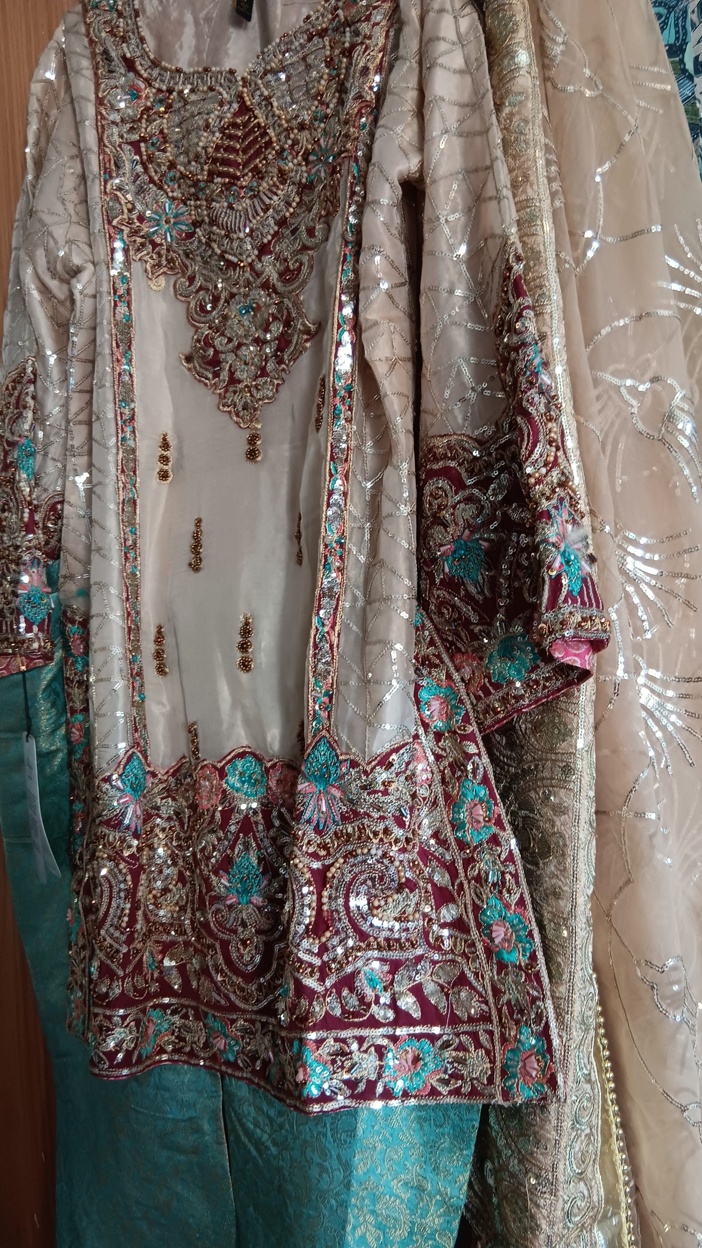 Cream and Red Embellished Lehenga Set - Image 27