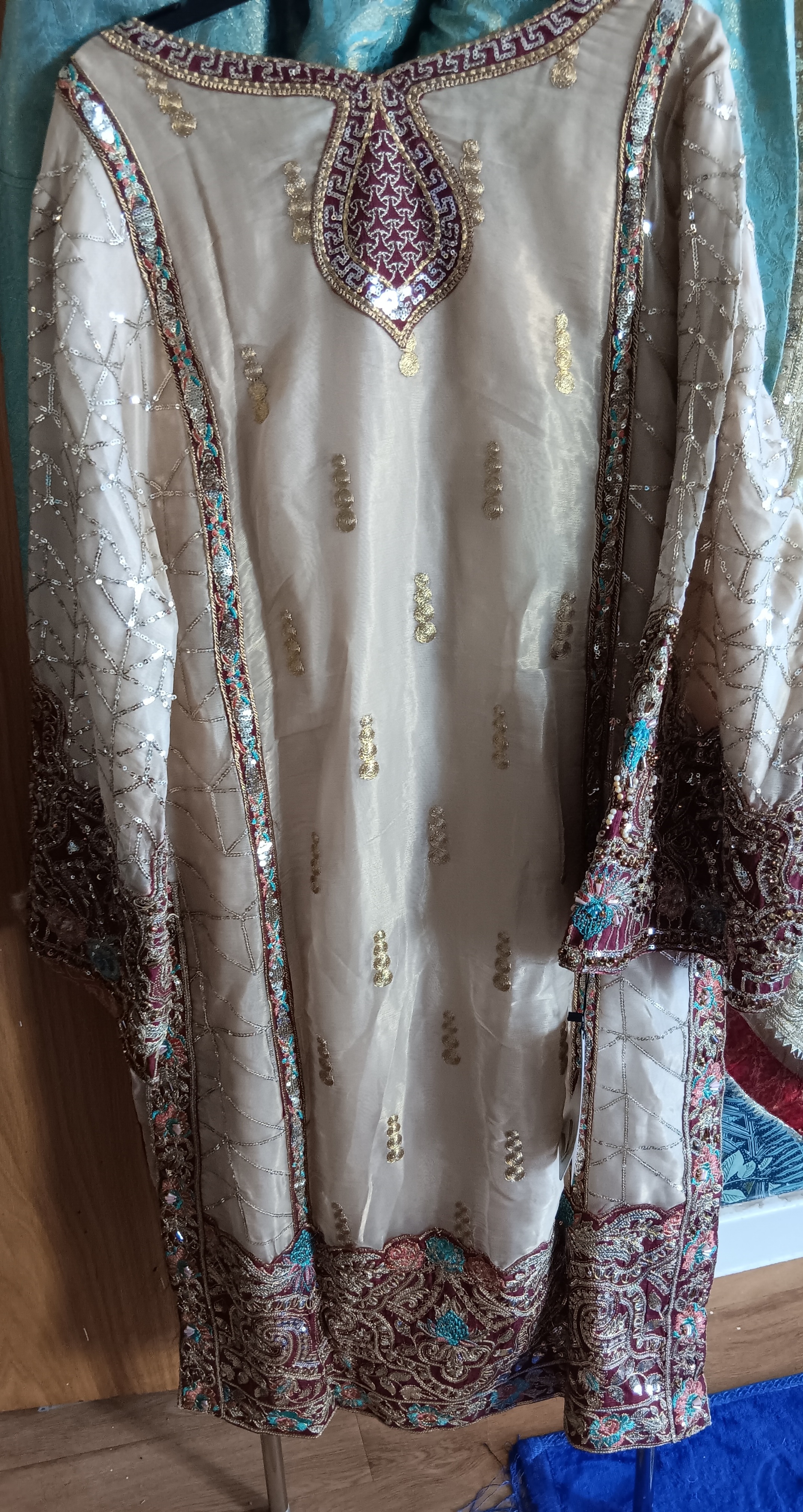 Cream and Red Embellished Lehenga Set - Image 25
