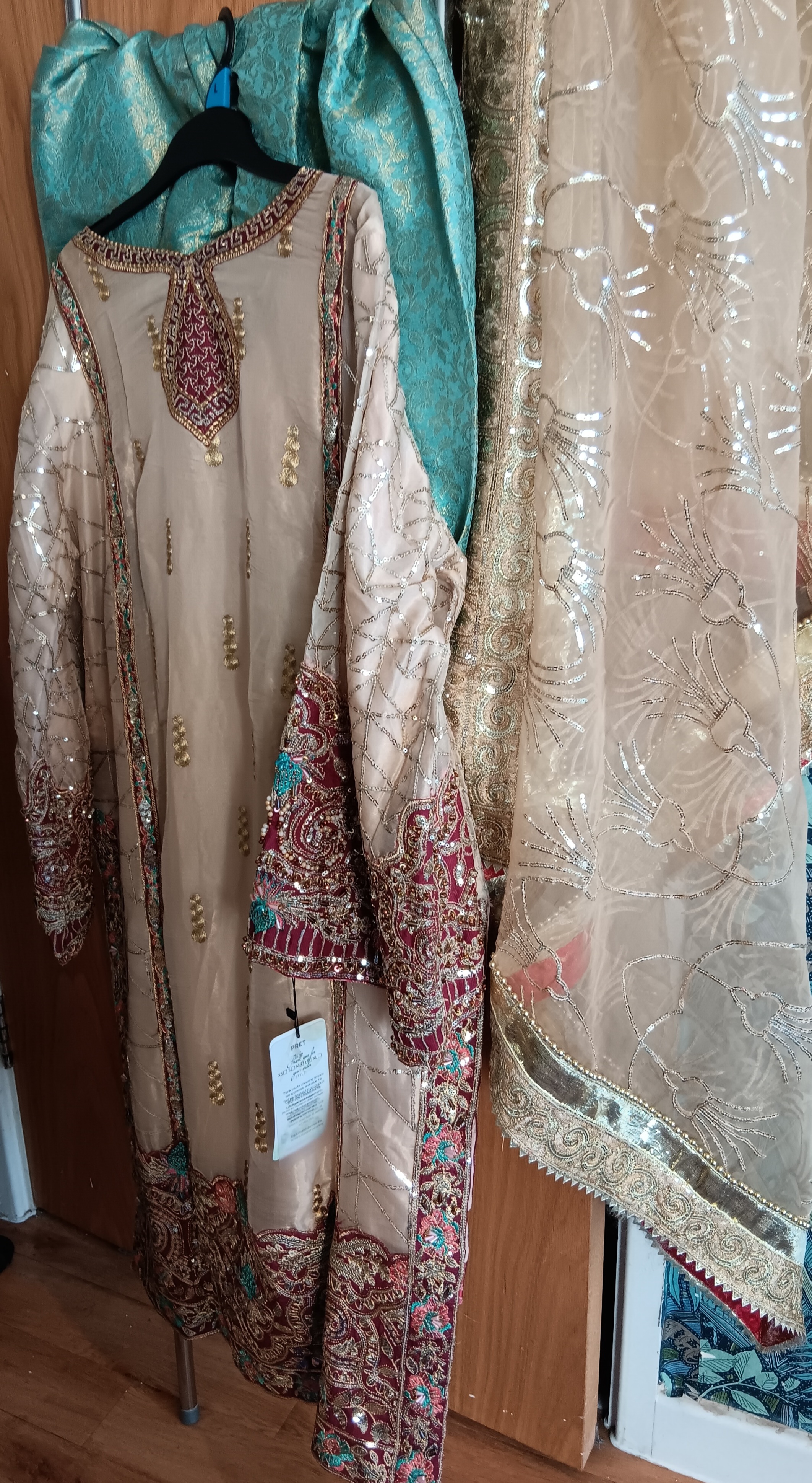 Cream and Red Embellished Lehenga Set - Image 2
