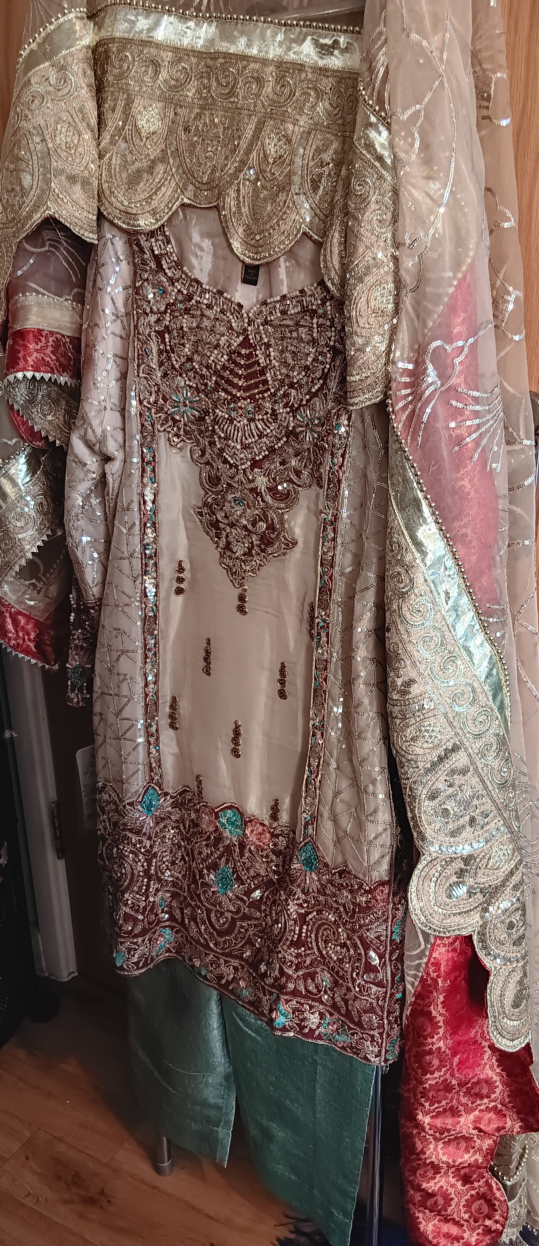 Cream and Red Embellished Lehenga Set - Image 23