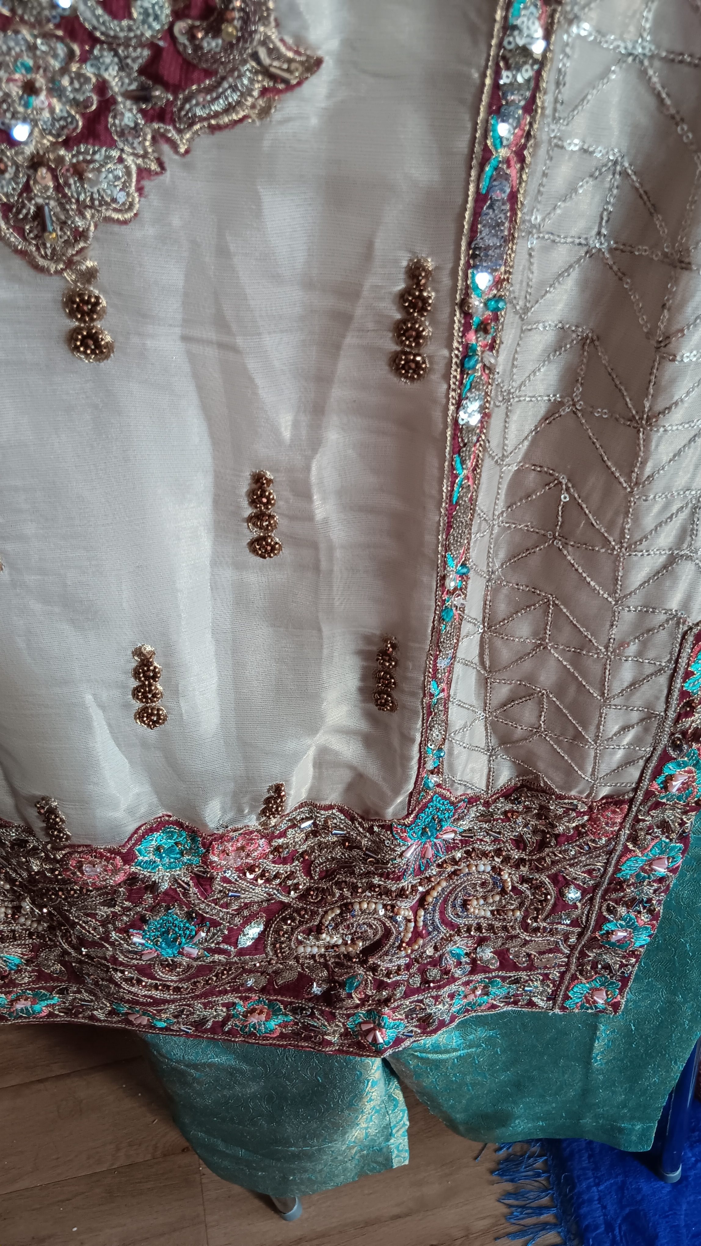 Cream and Red Embellished Lehenga Set - Image 17
