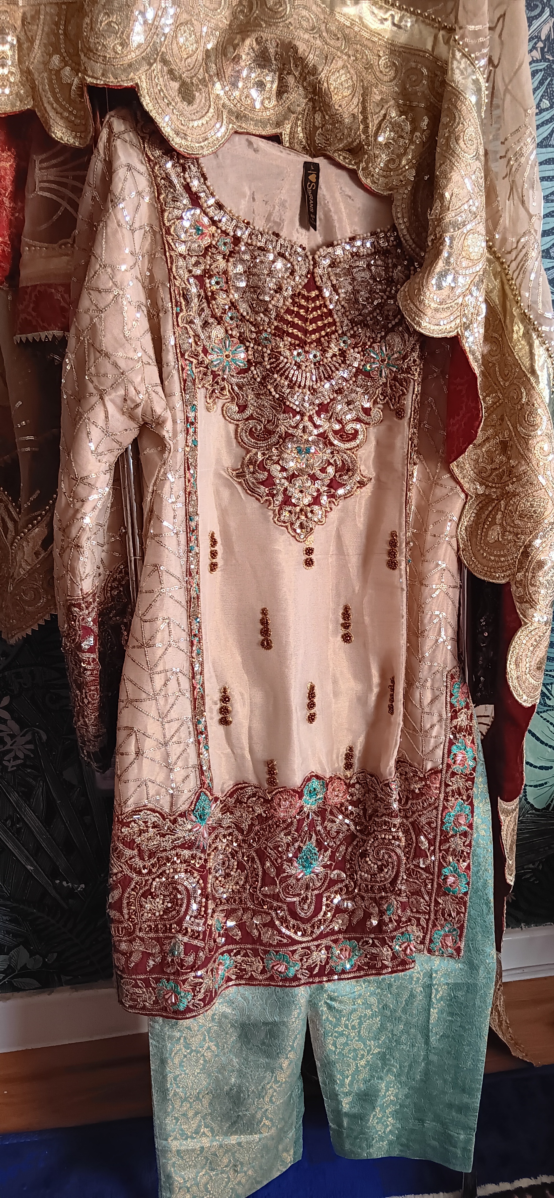 Cream and Red Embellished Lehenga Set - Image 14