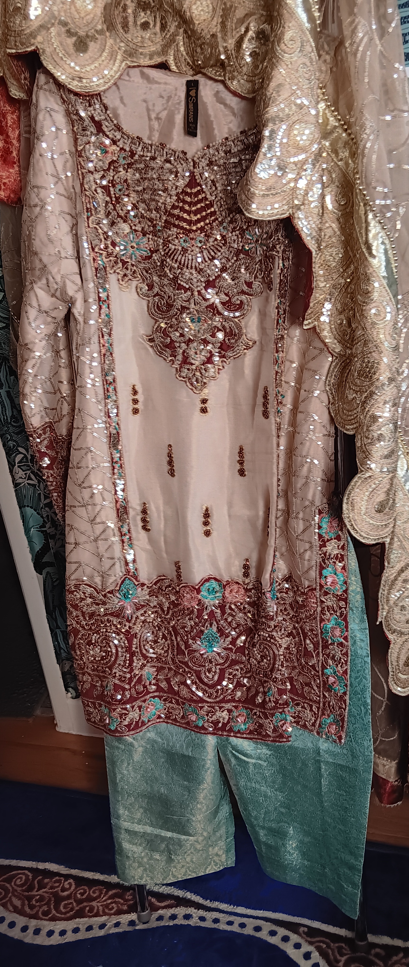 Cream and Red Embellished Lehenga Set - Image 6