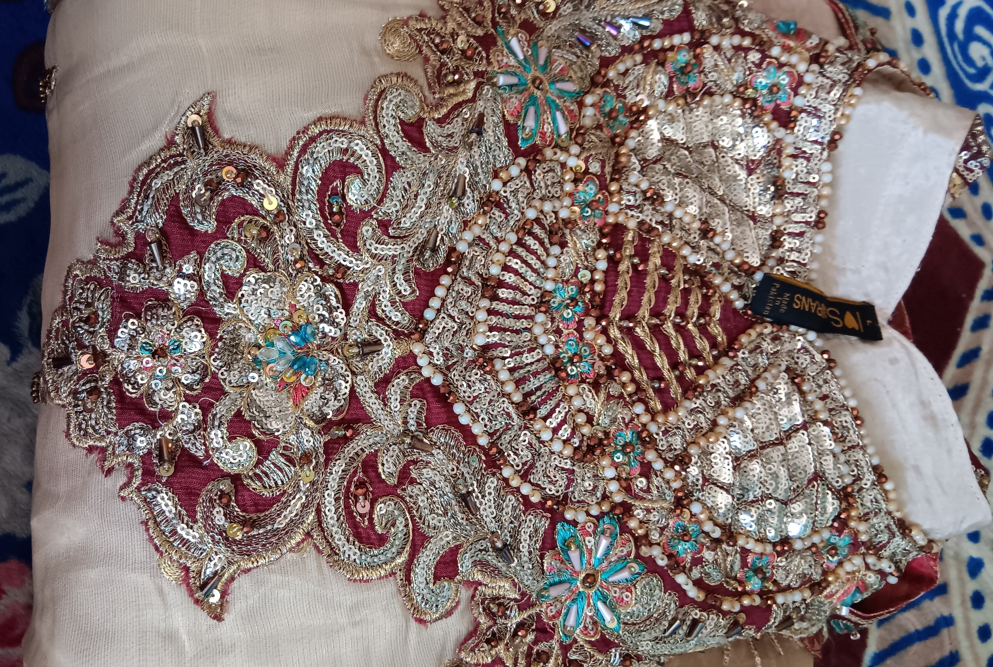 Cream and Red Embellished Lehenga Set - Image 10