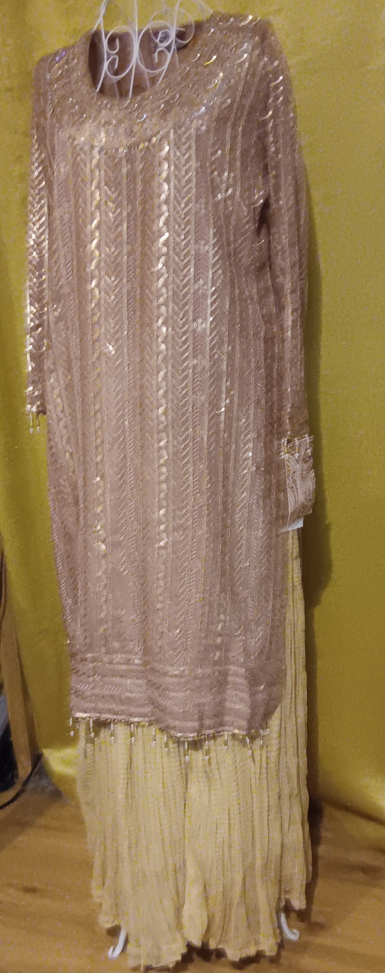 3-Piece Sequin Kameez Suit with Cream Pleated Gharara - Image 2