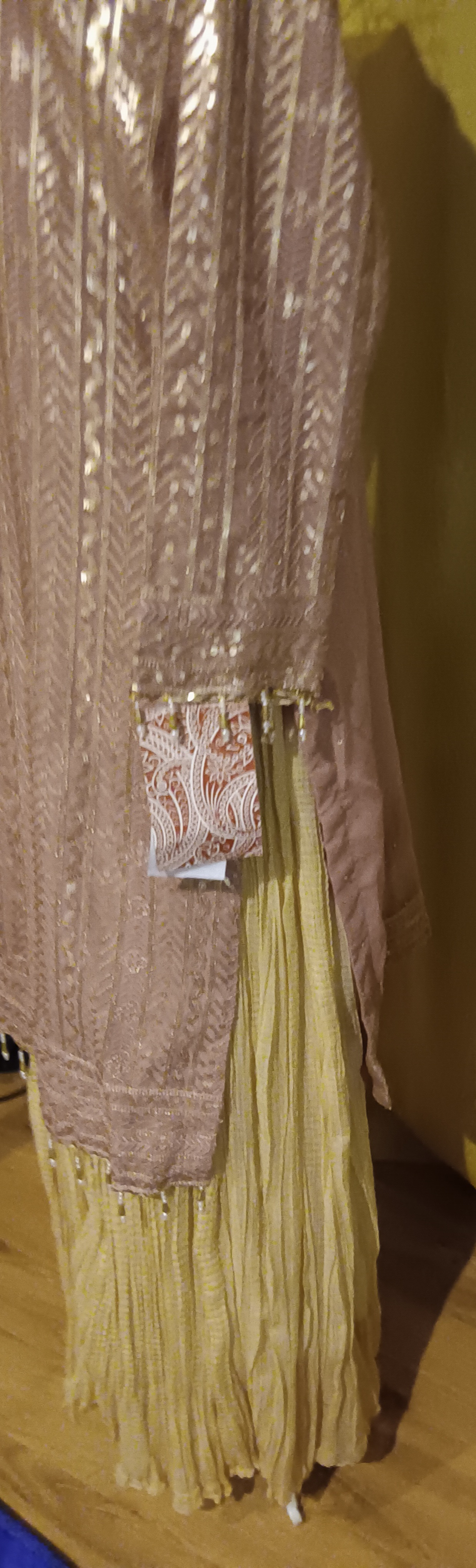 3-Piece Sequin Kameez Suit with Cream Pleated Gharara - Image 3