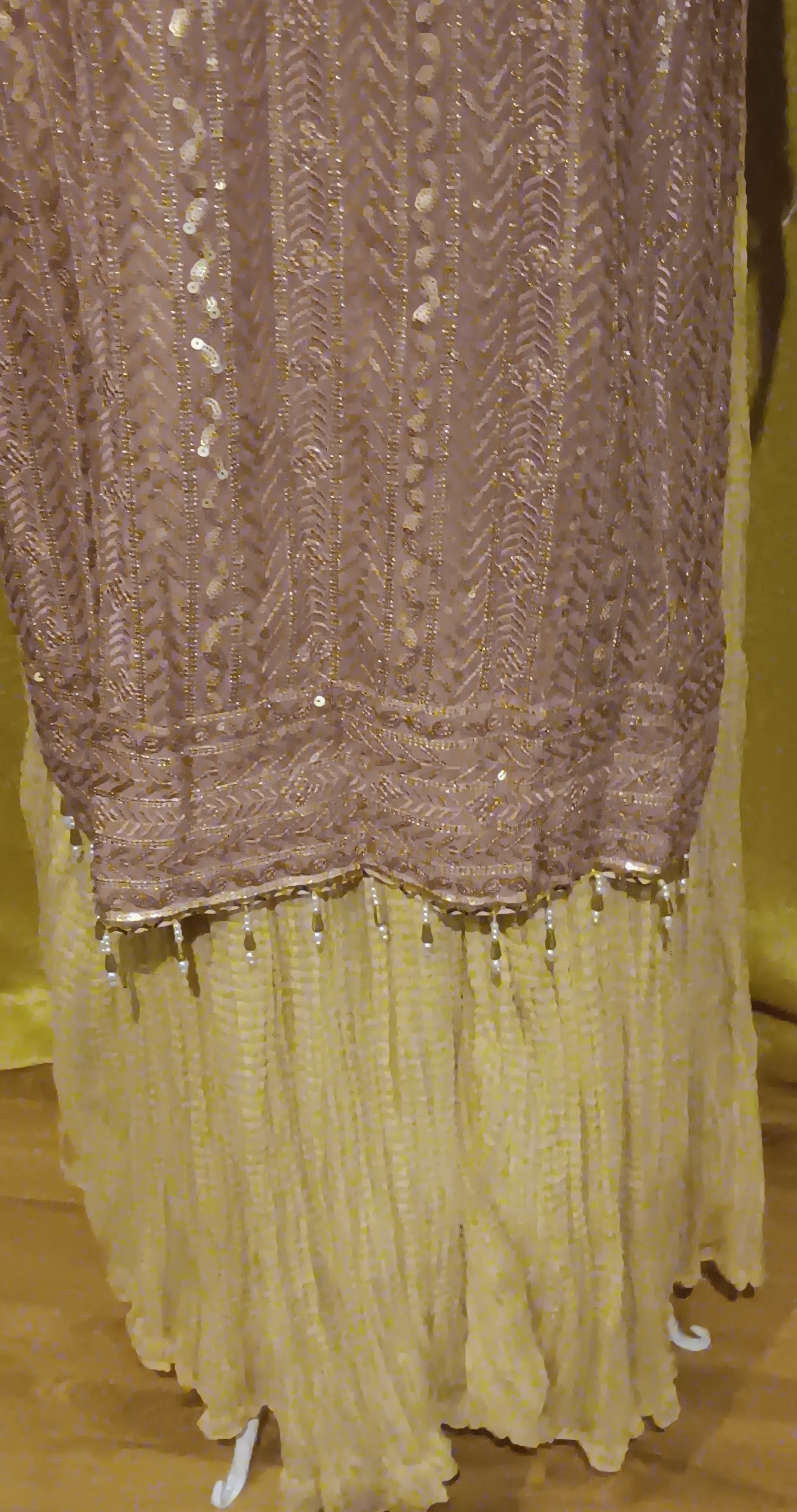 3-Piece Sequin Kameez Suit with Cream Pleated Gharara - Image 4