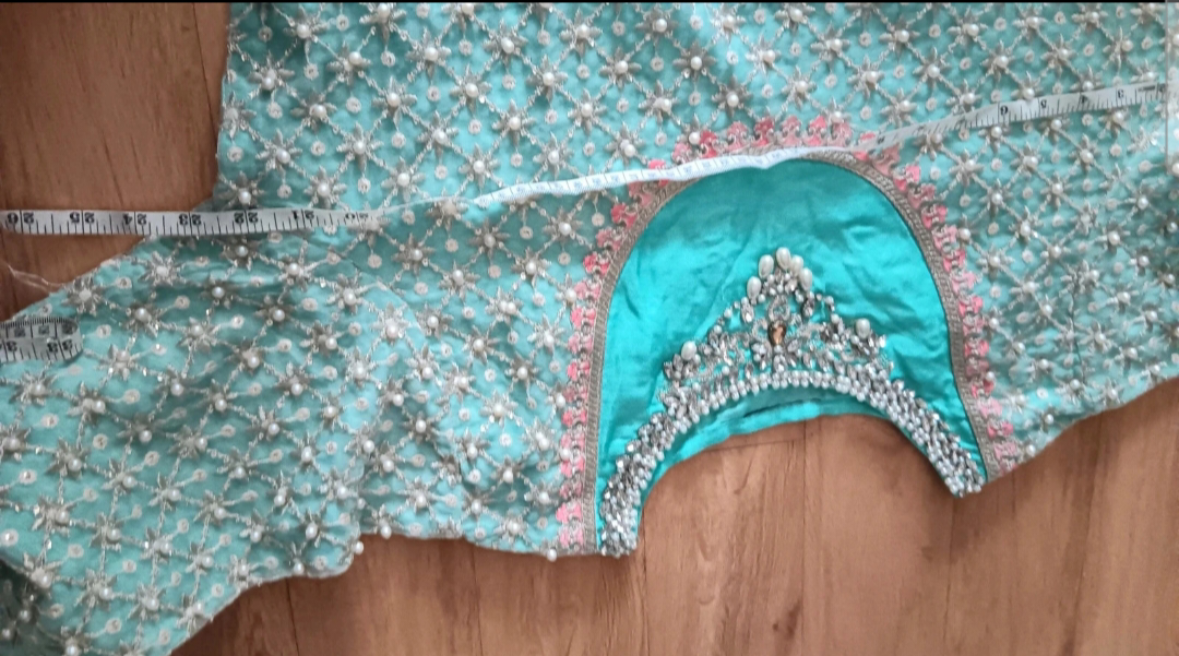 Mint Green & Pink Pearl Embellished Anarkali Suit Set 3 Piece - Image 17