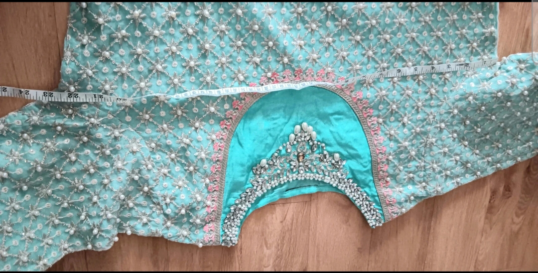 Mint Green & Pink Pearl Embellished Anarkali Suit Set 3 Piece - Image 19