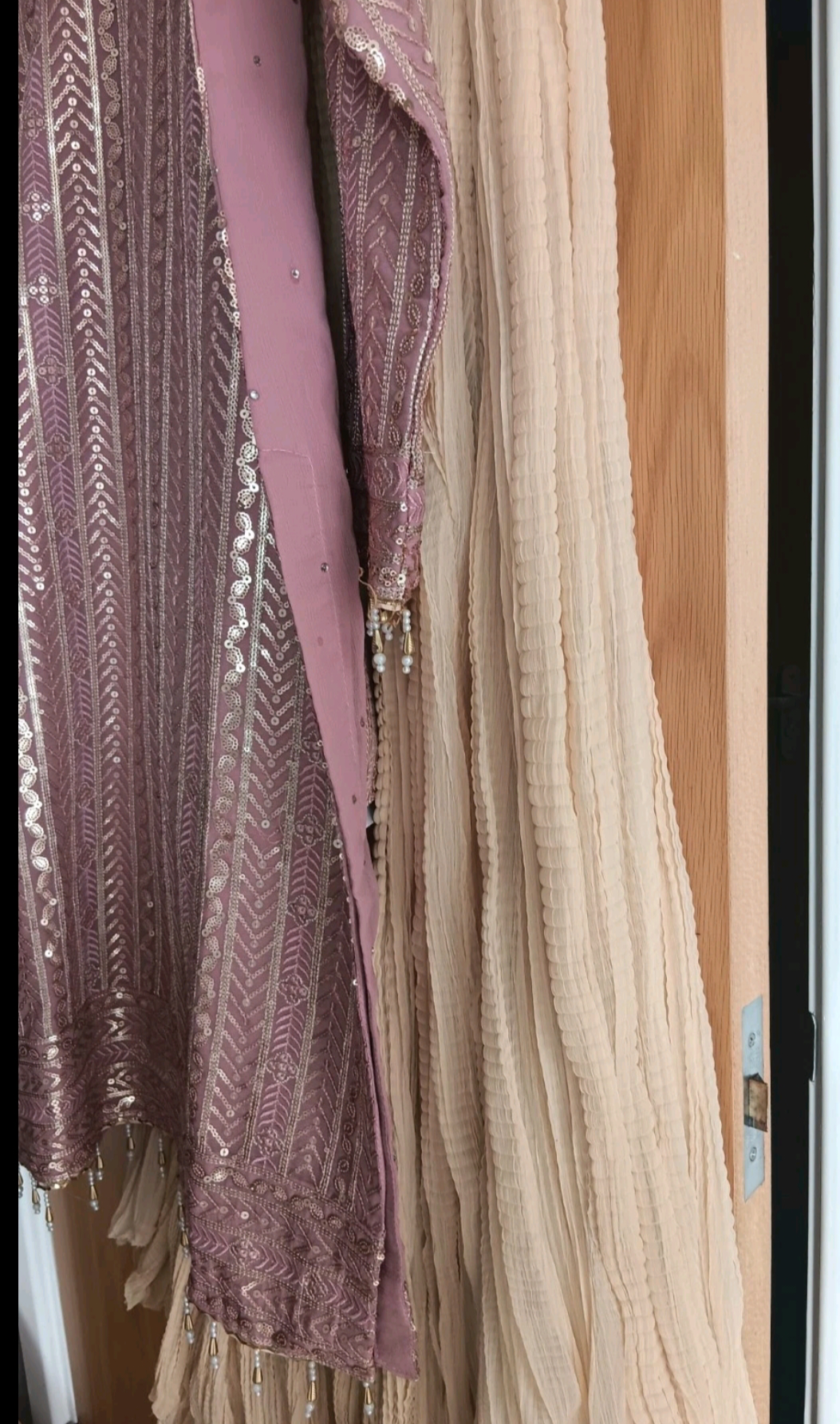 3-Piece Sequin Kameez Suit with Cream Pleated Gharara - Image 11
