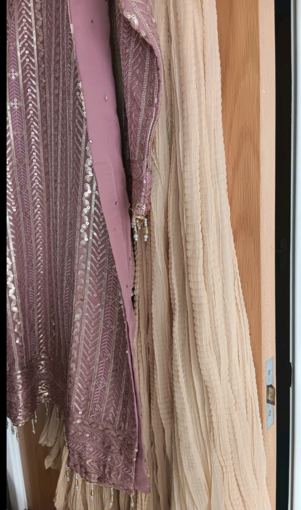 3-Piece Sequin Kameez Suit with Cream Pleated Gharara