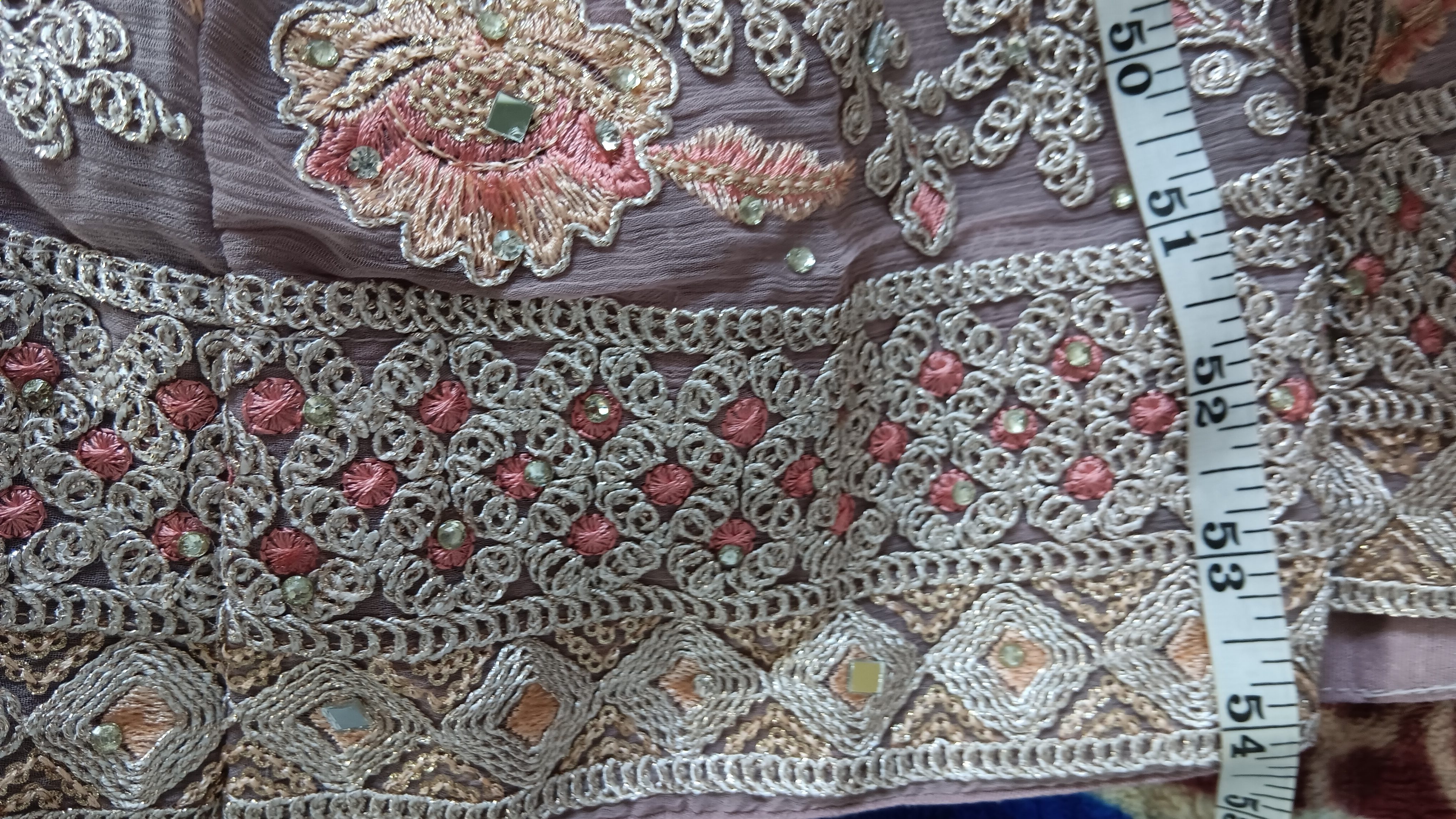 Pink Beige Anarkali Suit with Embroidered Bodice organza Dupatta belt and bag - Image 11