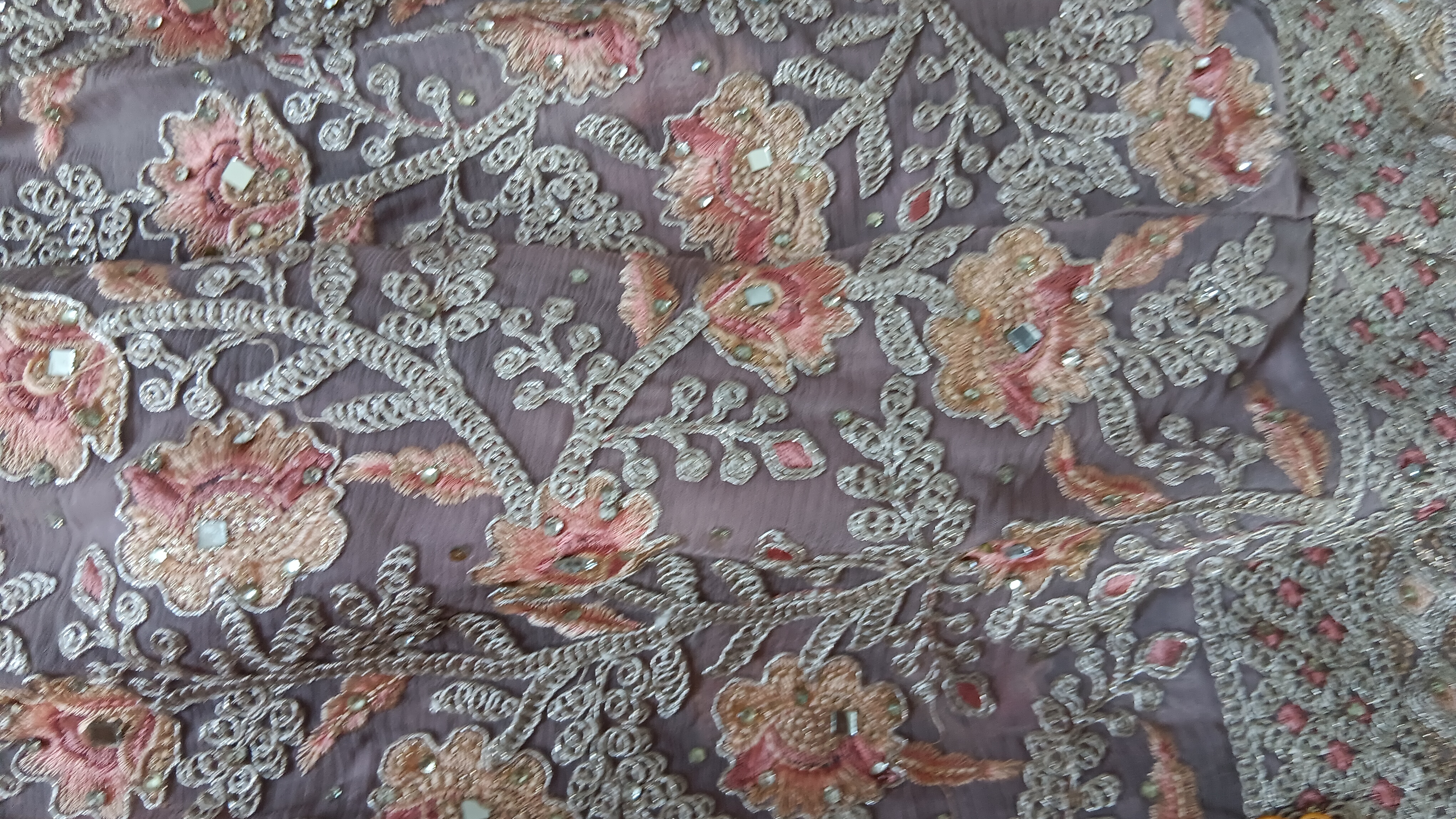 Pink Beige Anarkali Suit with Embroidered Bodice organza Dupatta belt and bag - Image 14