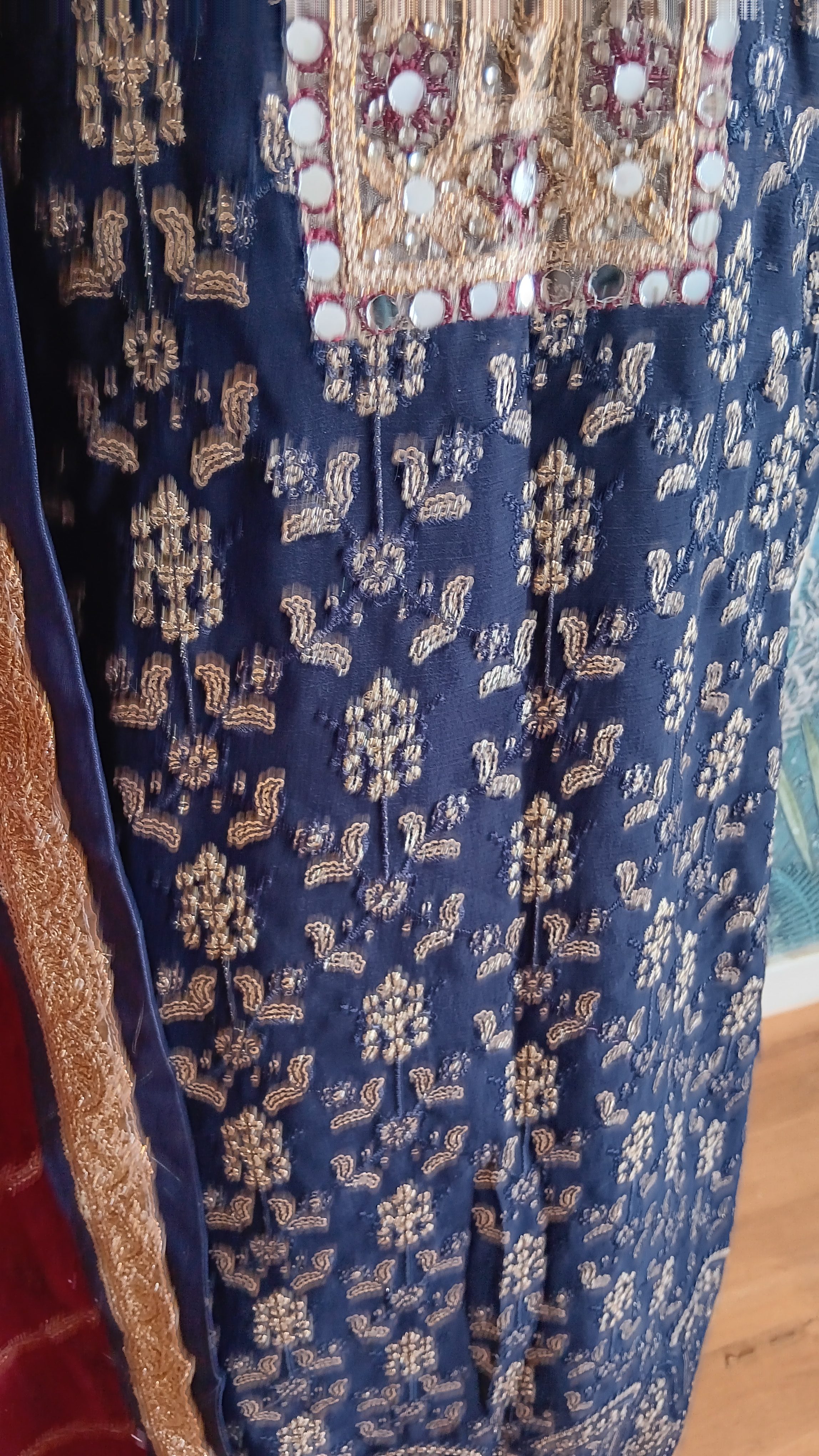 Navy Blue Printed Shalwar Kameez Suit with Red organza Dupatta - Image 20