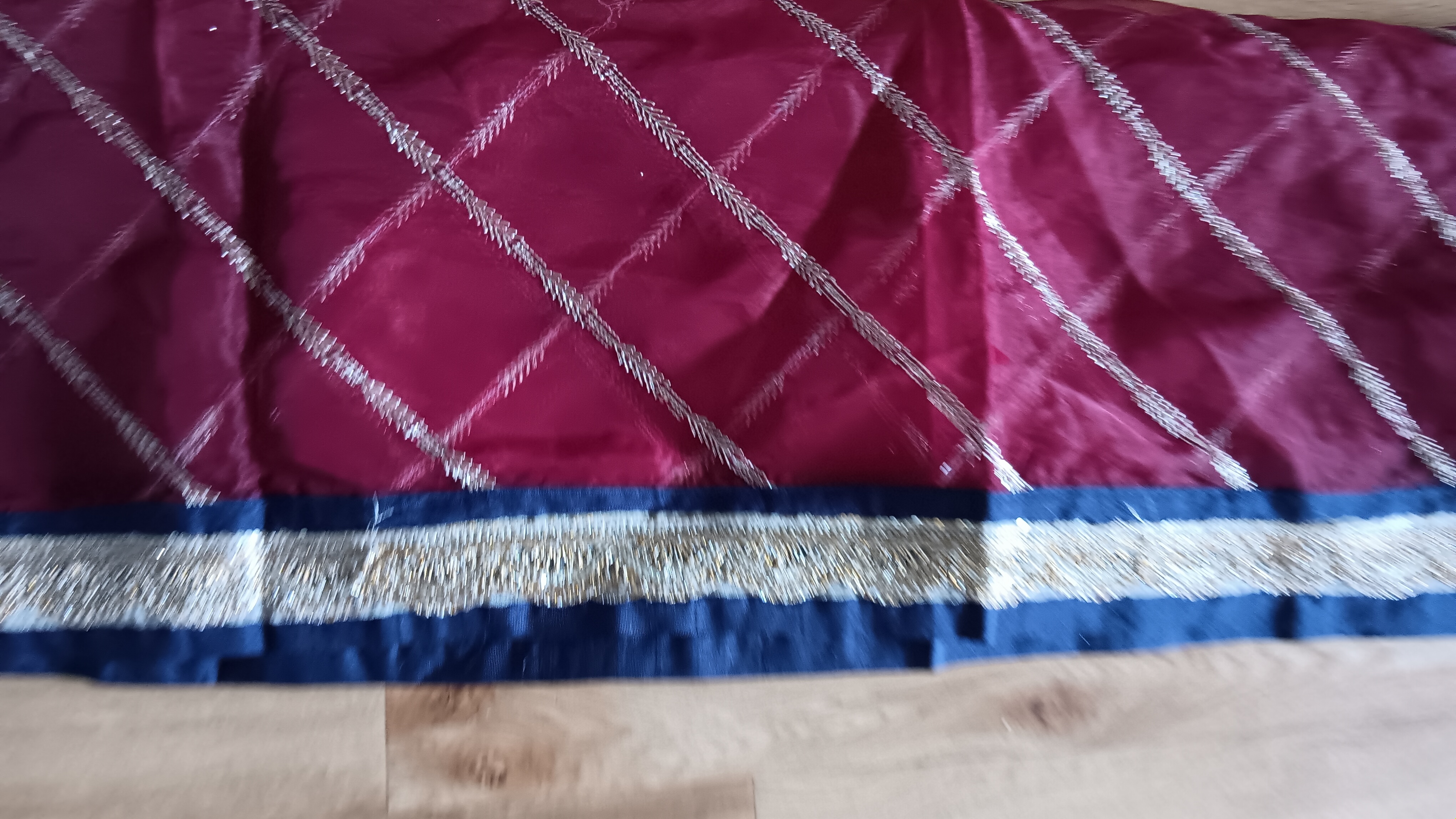 Navy Blue Printed Shalwar Kameez Suit with Red organza Dupatta - Image 17