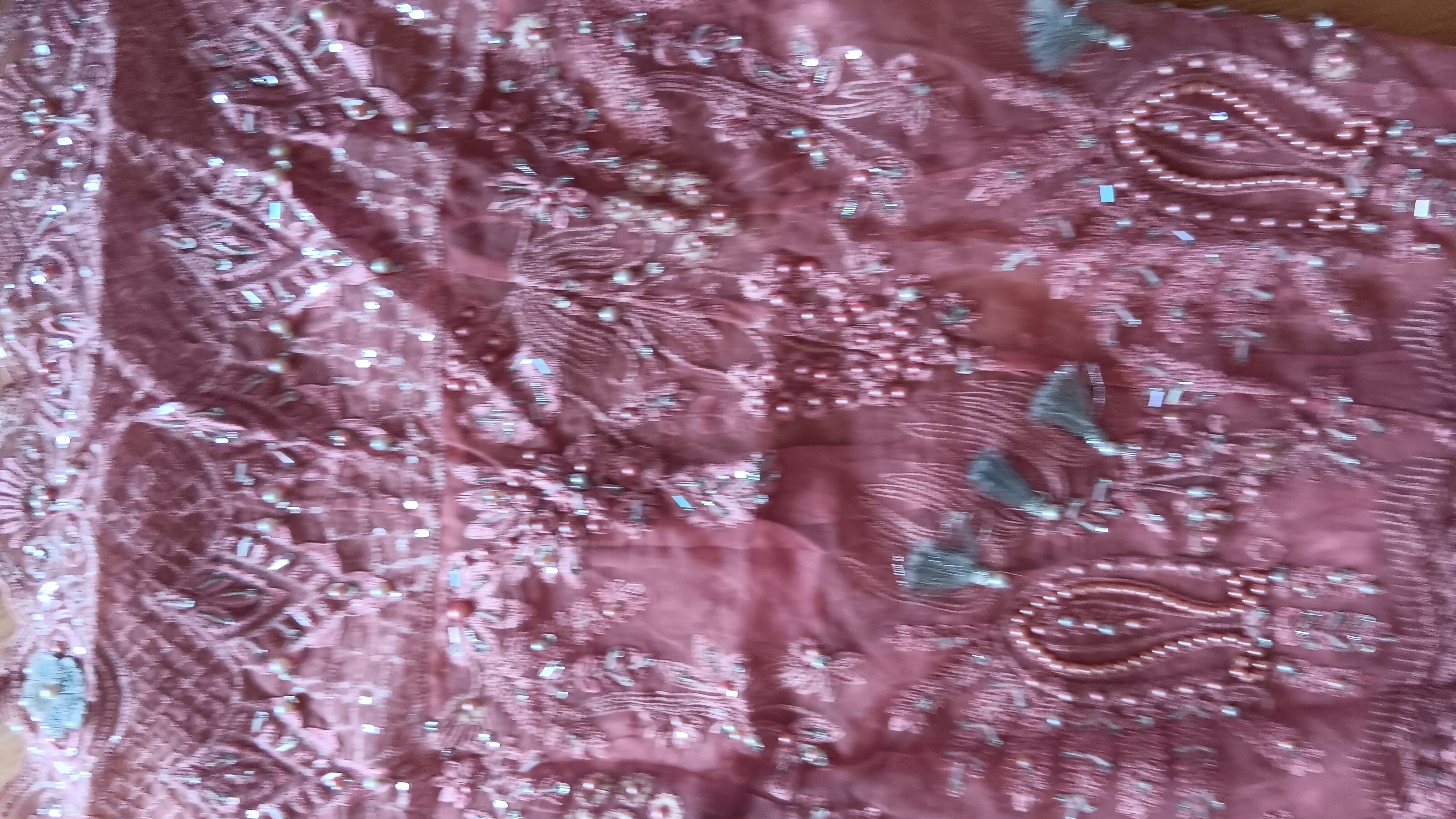 Heavy Heavily Embellished Dusky Pink Organza Anarkali Gown / Maxi Dress (Size M) - Image 11