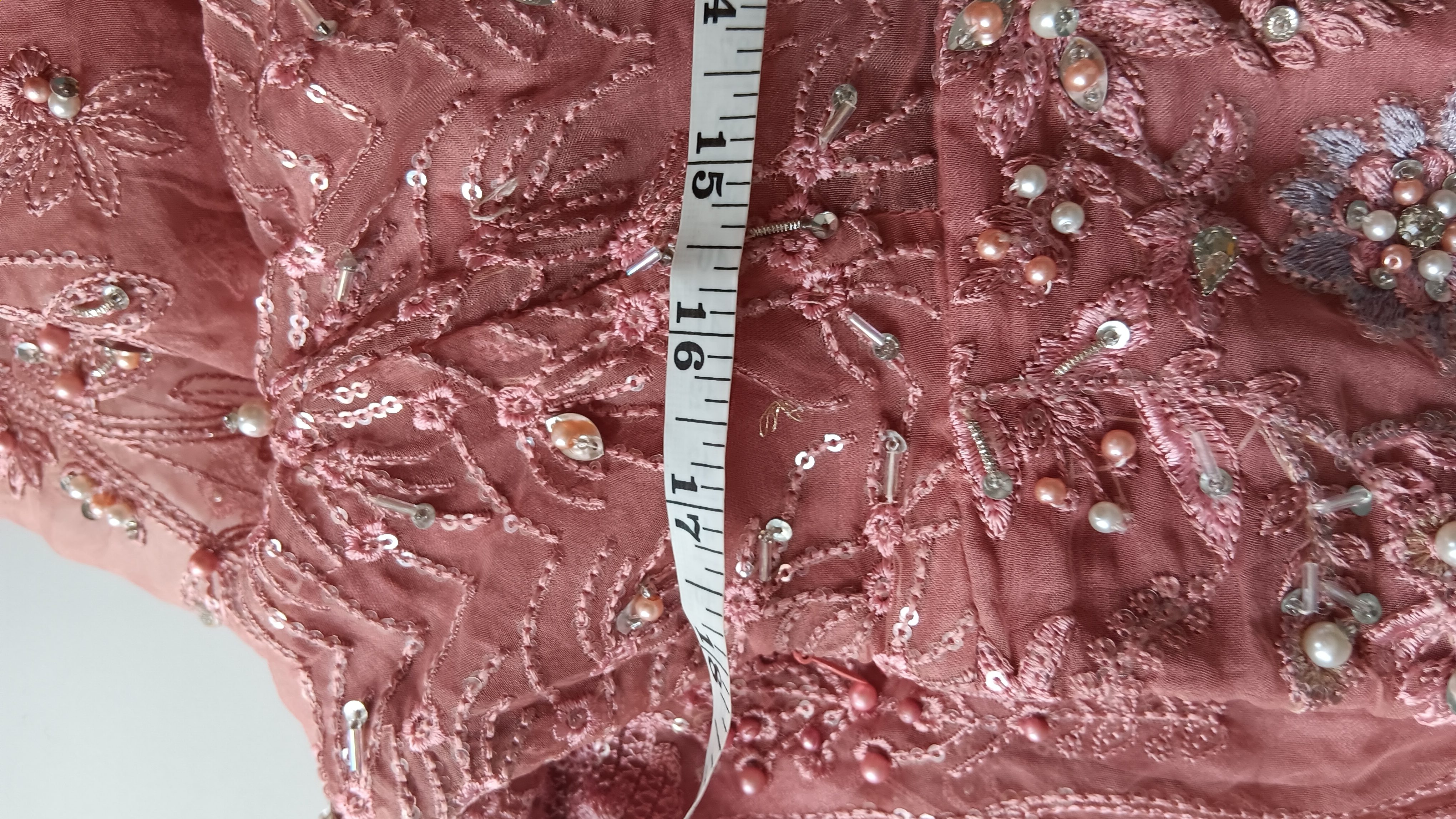 Heavy Heavily Embellished Dusky Pink Organza Anarkali Gown / Maxi Dress (Size M) - Image 14