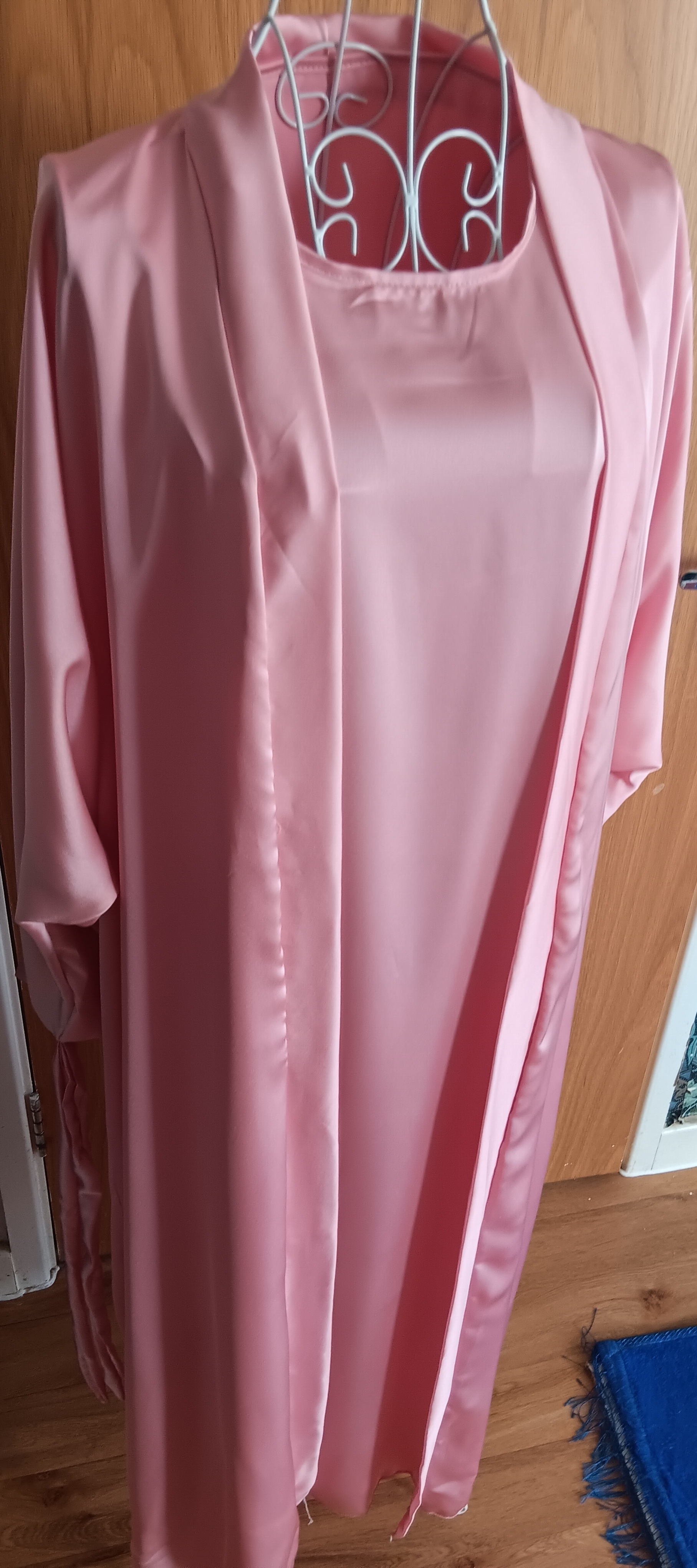 Piece Satin Abaya Set Open Kimono Slip Dress Dusty Pink Rose Size 52 - Image 11