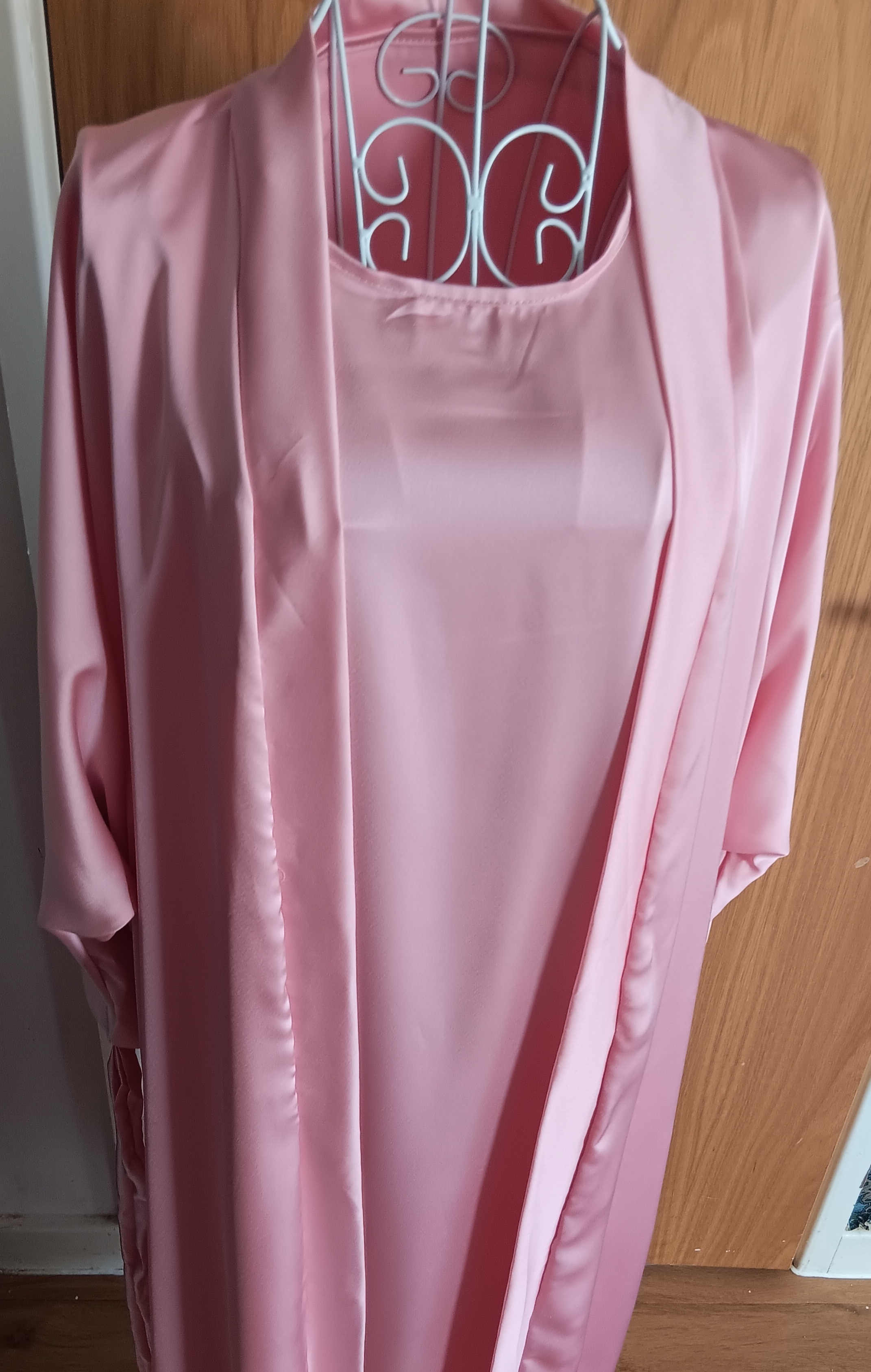 Piece Satin Abaya Set Open Kimono Slip Dress Dusty Pink Rose Size 52 - Image 8