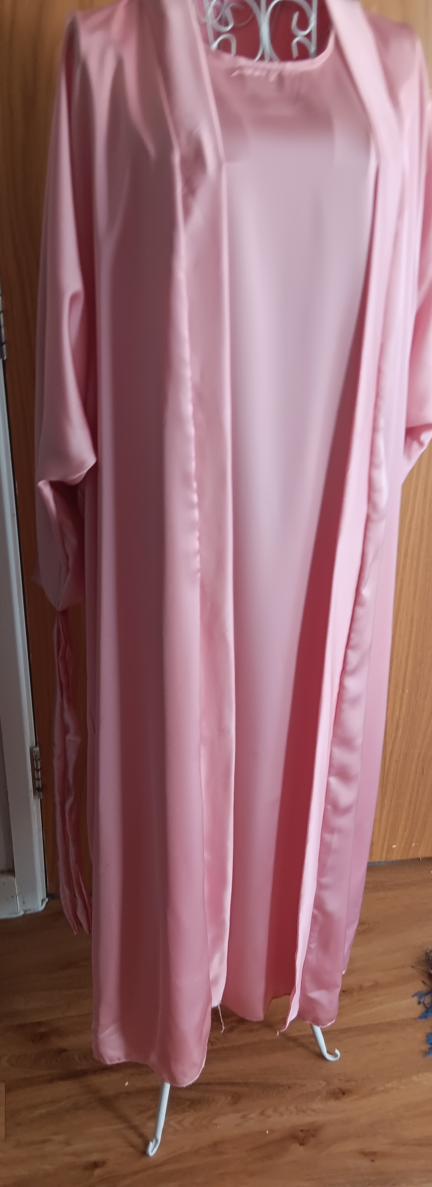 Piece Satin Abaya Set Open Kimono Slip Dress Dusty Pink Rose Size 52 - Image 6