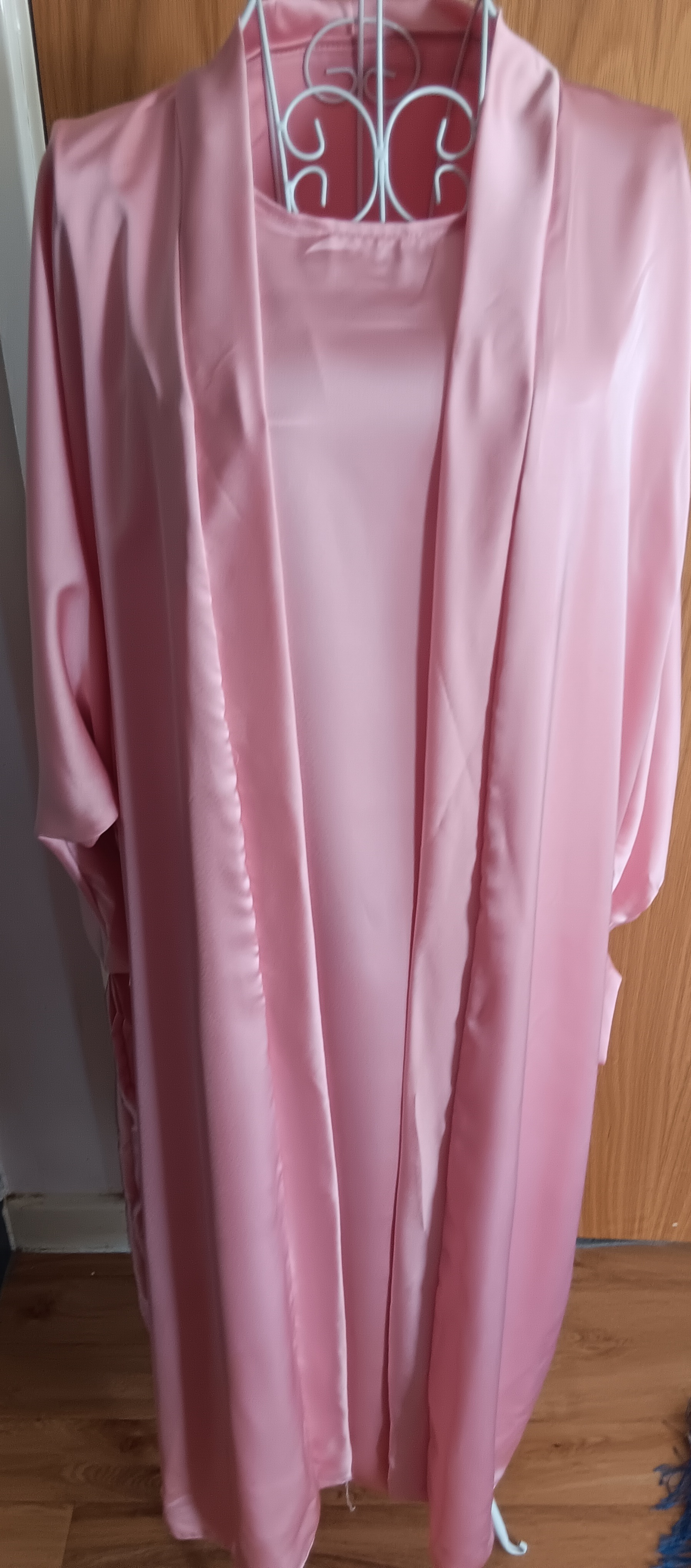 Piece Satin Abaya Set Open Kimono Slip Dress Dusty Pink Rose Size 52 - Image 7